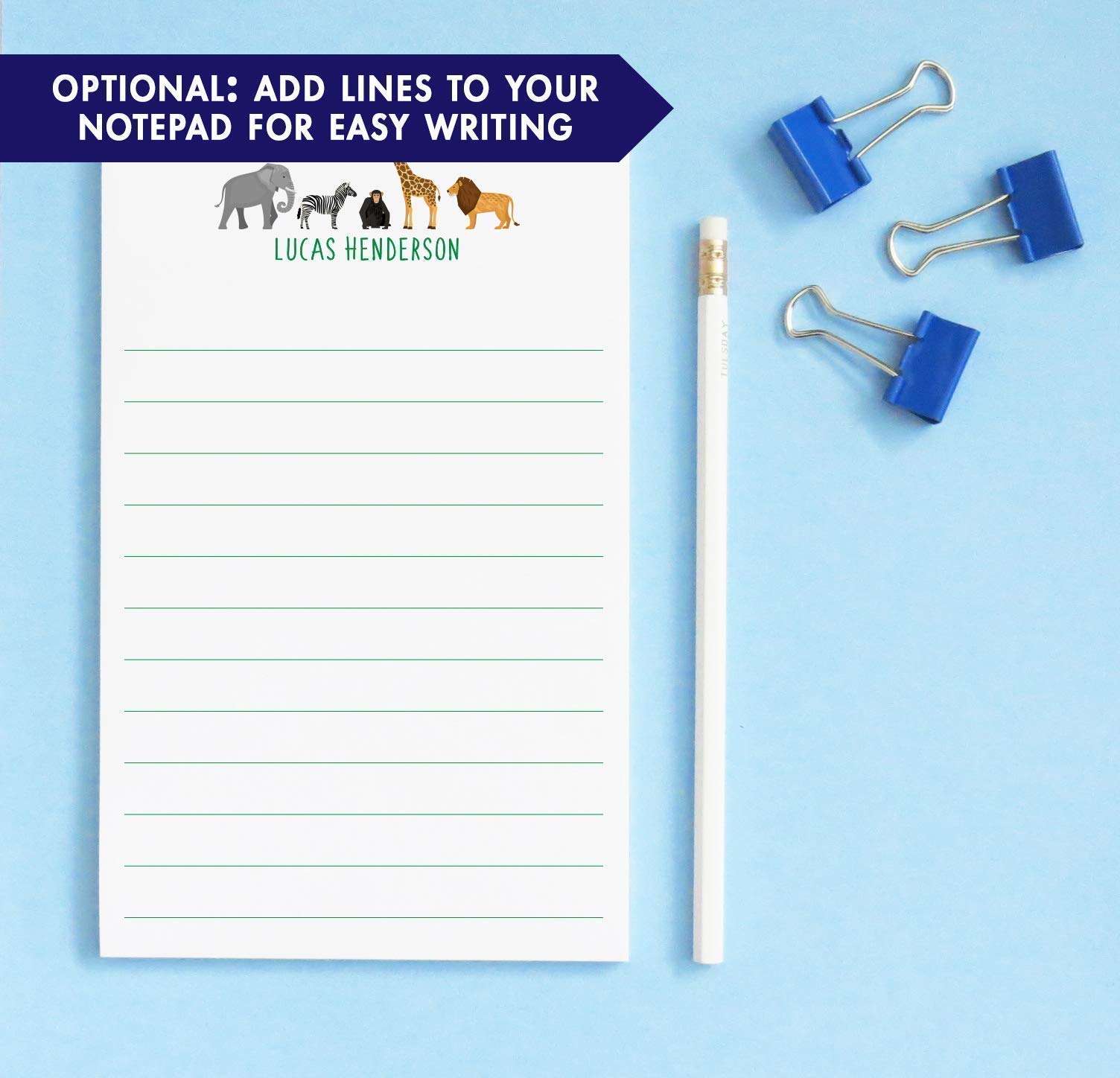 Personalized Animal Stationery Set for Kids - Safari Notepad & Envelopes (5.5x8.5in) for School & Gifts