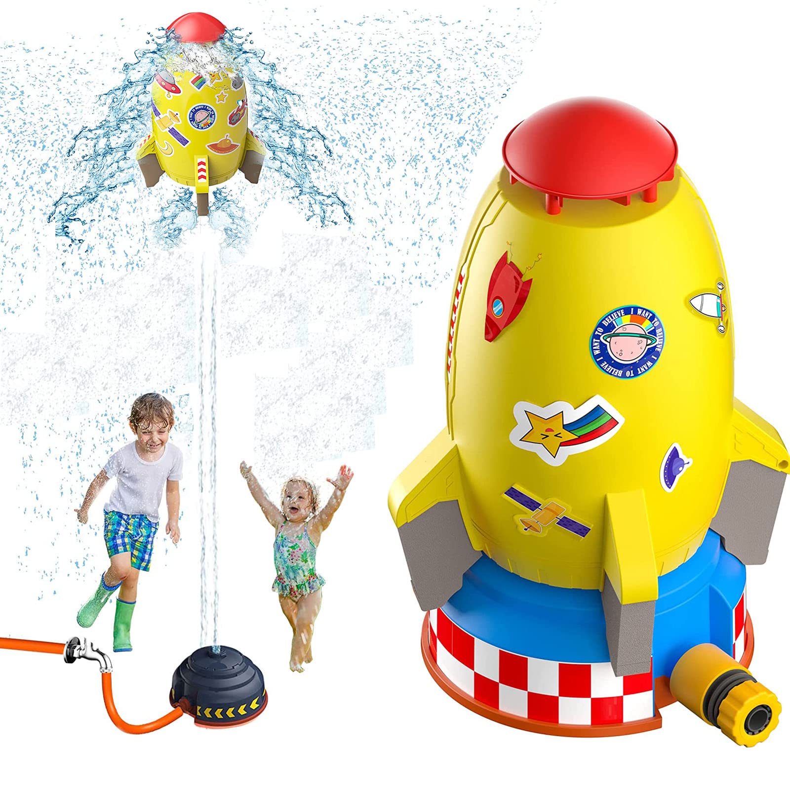 Outdoor Water Sprinkler Rocket Toy for Kids Ages 3-12 - Rotating Lawn Sprayer, Fun Backyard Summer Games, Bath & Pool Water Pressure Control Toy - Perfect for Beach, Yard Play & Birthday Gifts for Children