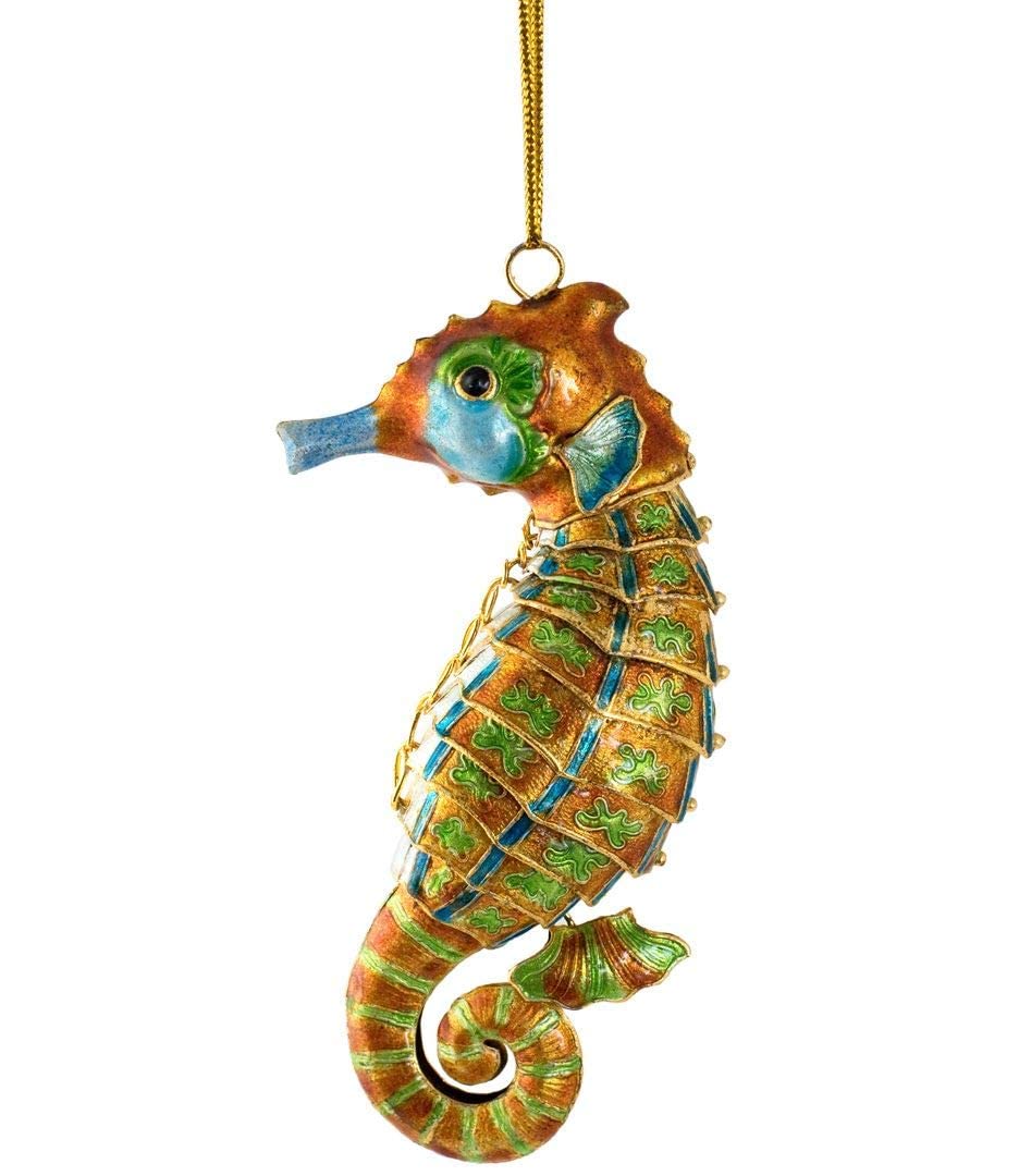 Handmade Cloisonne Articulated Red Seahorse Hanging Ornament - Unique Home Decor, Gift for Collectors & Ocean Lovers - Perfect for Christmas Tree, Wall Decor, or Coastal Themed Room