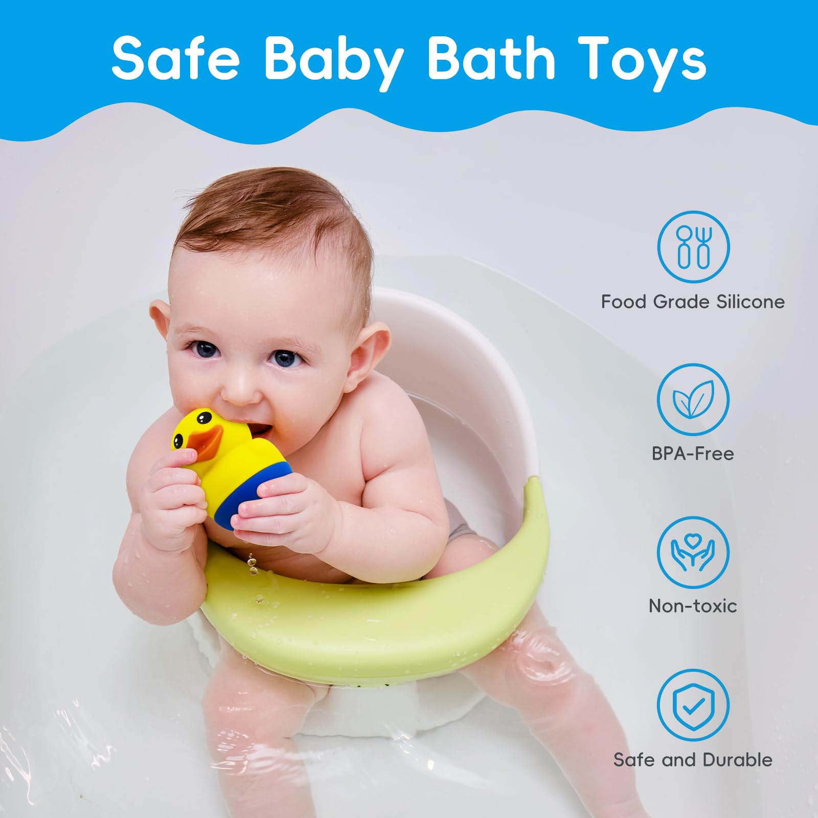 B&H Baby and Toddler Bath Toy Set - Squeeze & Squirt Durable Silicone Animal Bathtub Toys | Mold-Free, BPA-Free Safe Bath Time Fun for Kids | Perfect for Sensory Play, Water Play & Early Learning Development