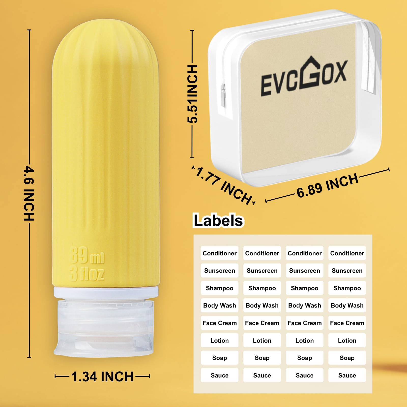 Leak Proof Travel Bottles 3oz - Empty Refillable Toiletry Containers with Labels & Clear Travel Bag - Perfect for Airplane Carry-On, Gym, and Vacation Essentials