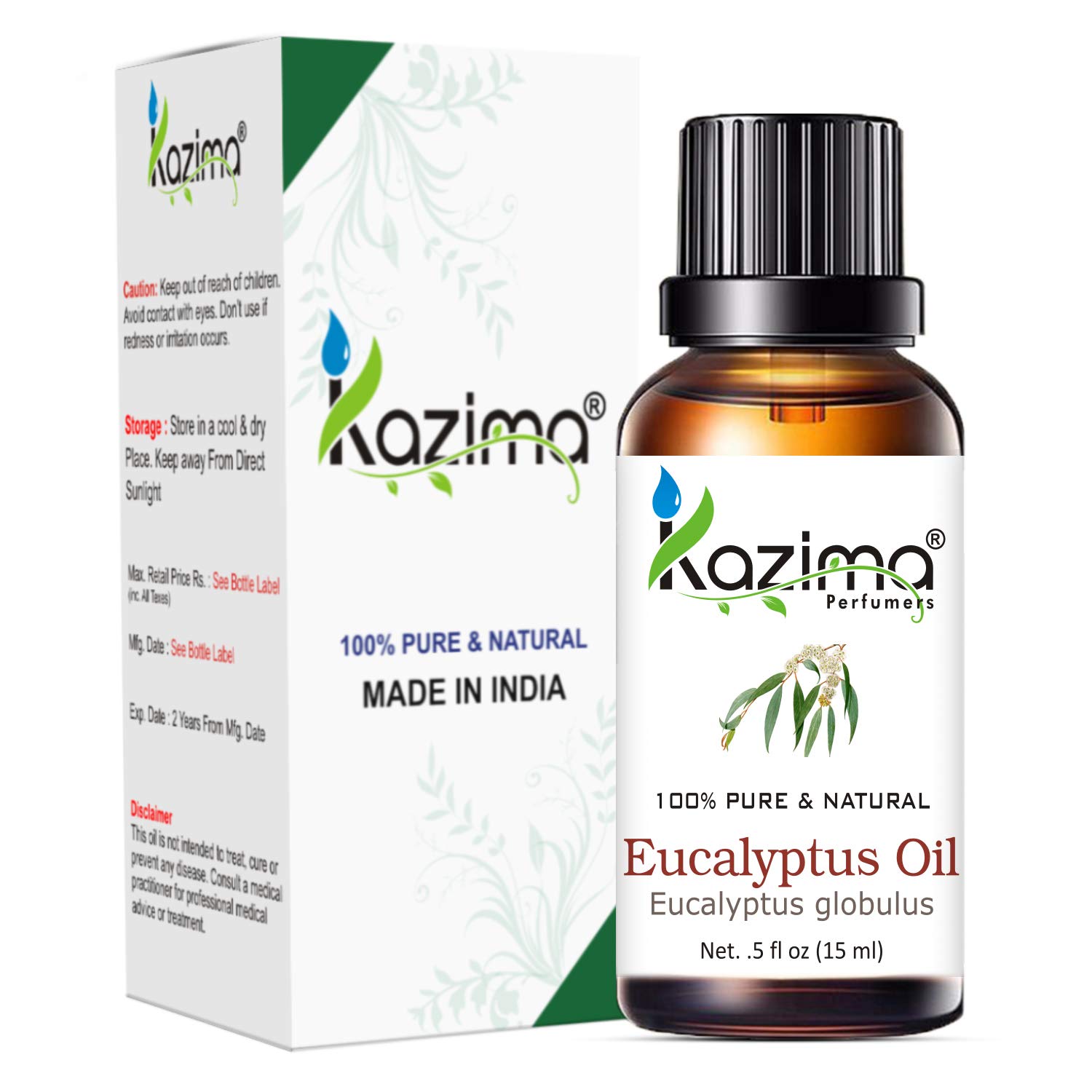 KAZIMA Pure Castor Oil & Eucalyptus Oil Combo - 100% Natural Undiluted Hair Growth Treatment for Scalp Nourishment, Dandruff Control & Skin Moisturization (15ml Each) - Perfect for DIY Hair Masks & Aromatherapy