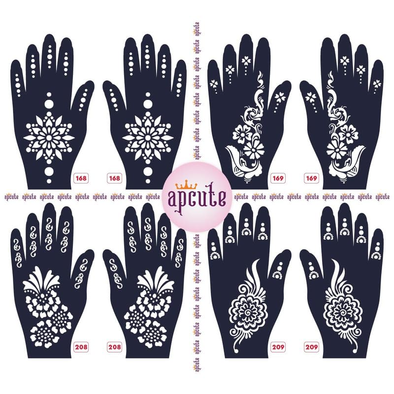 APCUTE 8-Piece Full Hand Mehendi Stencil Set | Temporary Henna Tattoo Stickers for Women & Girls | Easy 4-Step Application (Designs 168,169,208,209) | Perfect for Weddings, Festivals & Cultural Celebrations