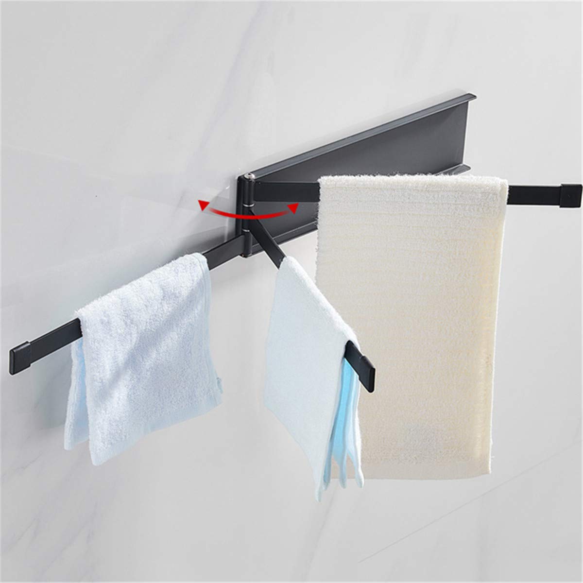 ZKG 360° Rotating Towel Rack - 3 Swivel Bars Wall Mounted Bathroom Organizer for Towels, Robes & Kitchen Utensils (Black) - Perfect for Small Spaces, Apartments & Spa-Style Bathrooms