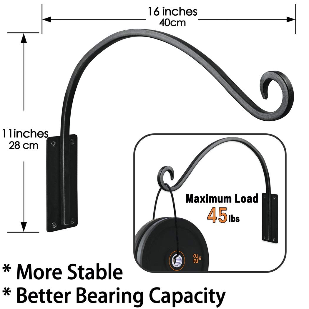 Heavy Duty Plant Hanger Bracket - Outdoor Hand-Forged Iron Hanging Plant Holder, Durable & Stable Garden Hook for Plants, Bird Feeders & Lanterns - Perfect for Patio, Balcony & Porch Decor