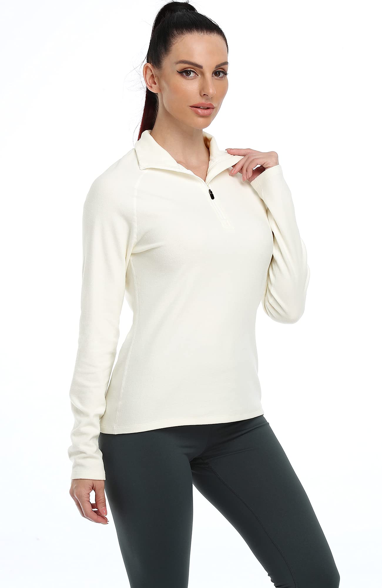 Icyzone Women's Quarter Zip Fleece Pullover - Thermal Long Sleeve Athletic Top for Running, Hiking & Outdoor Activities | Soft Winter Jacket for Casual Wear & Workouts