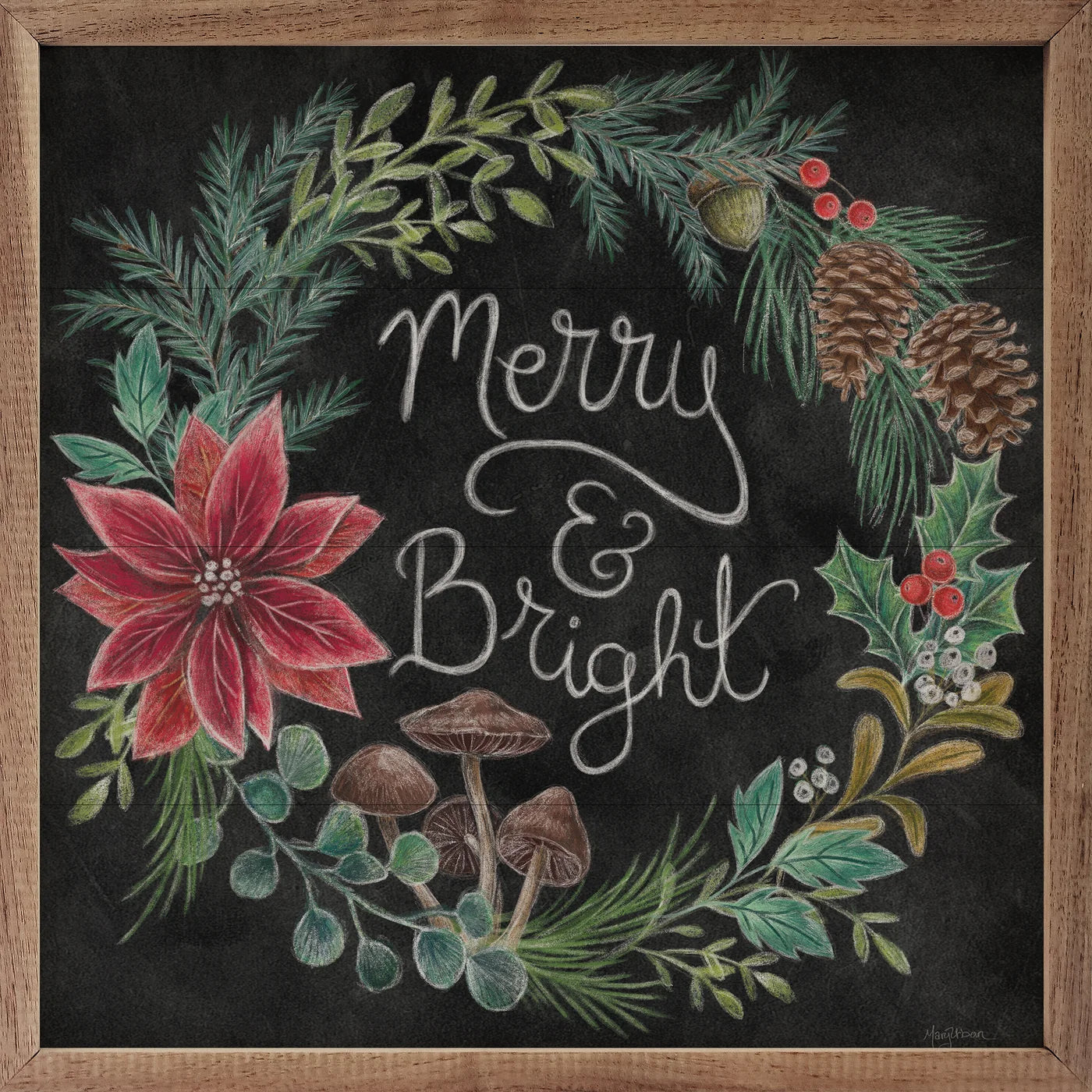 Christmas Chalk Merry Wood Framed Print - Holiday Wall Decor for Home, Office & Gifts - Perfect for Living Room, Bedroom & Christmas Party Decorations