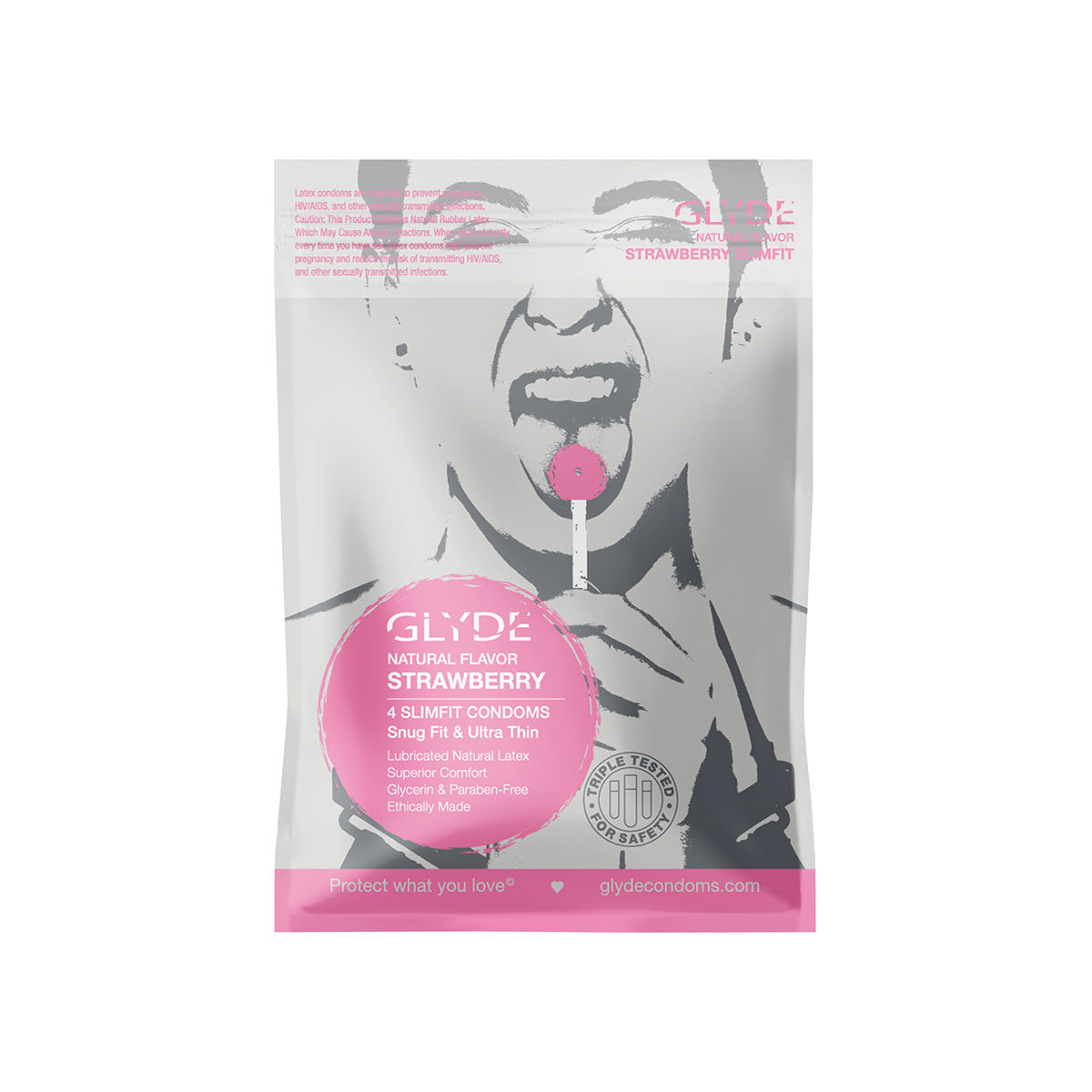 Glyde Slimfit Organic Strawberry Flavored Condoms - 4 Pack | Vegan, Latex-Free & Ultra Thin for Enhanced Sensitivity | Perfect for Couples & Safe Intimacy