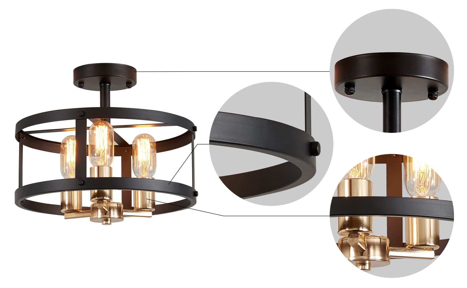 AGV LIGHTING Semi Flush Mount Ceiling Light Fixture - 3-Light Modern Close to Ceiling Lighting for Bedroom, Living Room & Hallway