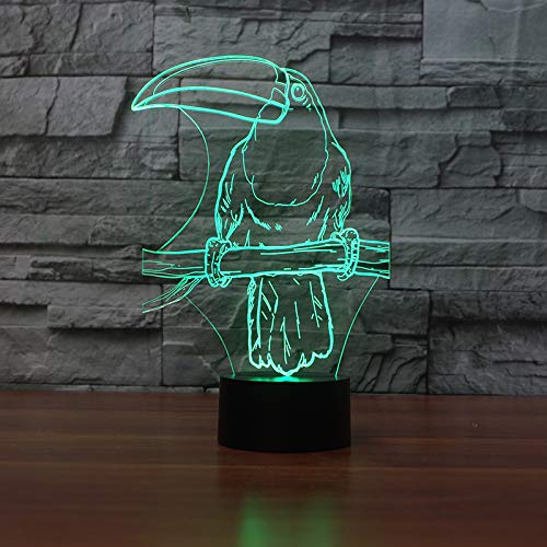 3D Parrot Bird Night Light LED Touch Switch Table Lamp - 7 Color Changing Optical Illusion Desk Decor for Kids Room, Nursery, Christmas Gift, Birthday Present, Home Decoration - Perfect for Bedtime, Playroom, and Party Decor