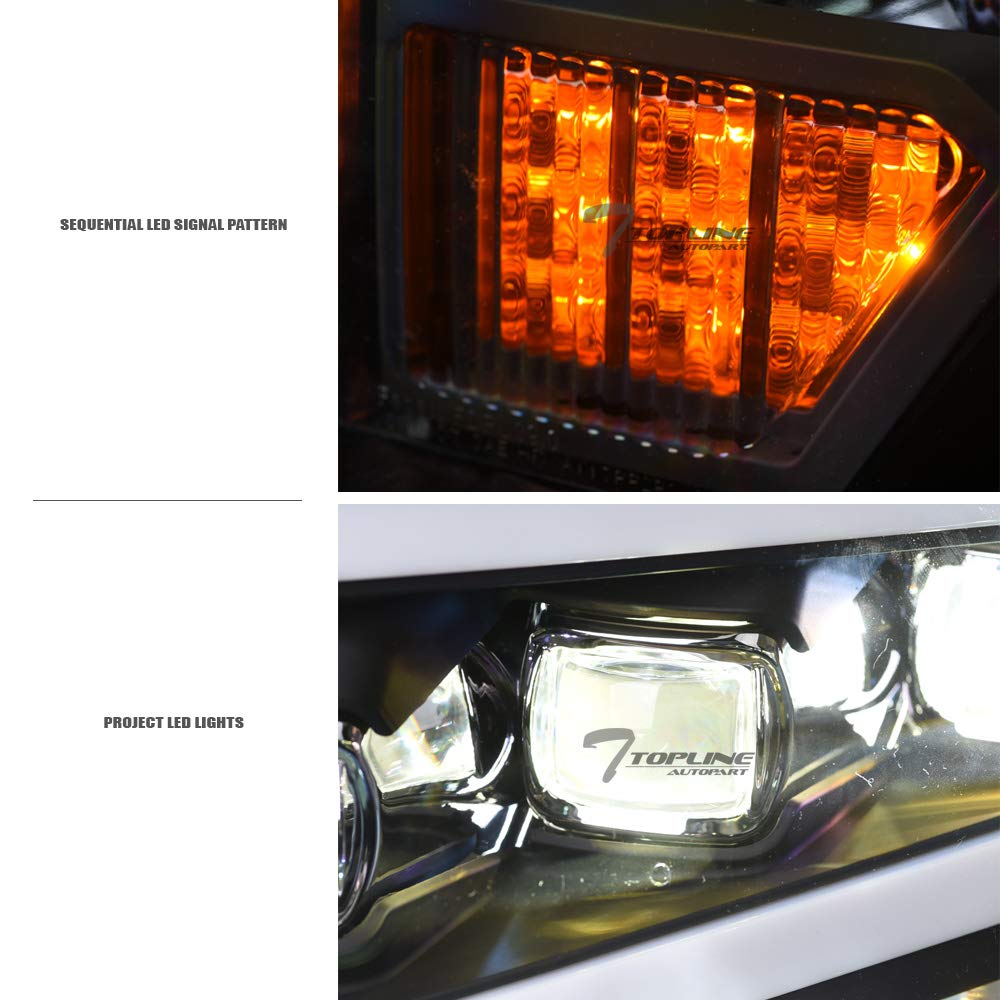 2009-2014 Ford F150 Black Housing Full LED Sequential Tri-Projector Headlights with Amber Reflector - Compatible Replacement Headlight Assembly for Improved Night Visibility - Perfect for Off-Roading, Night Driving & Truck Customization