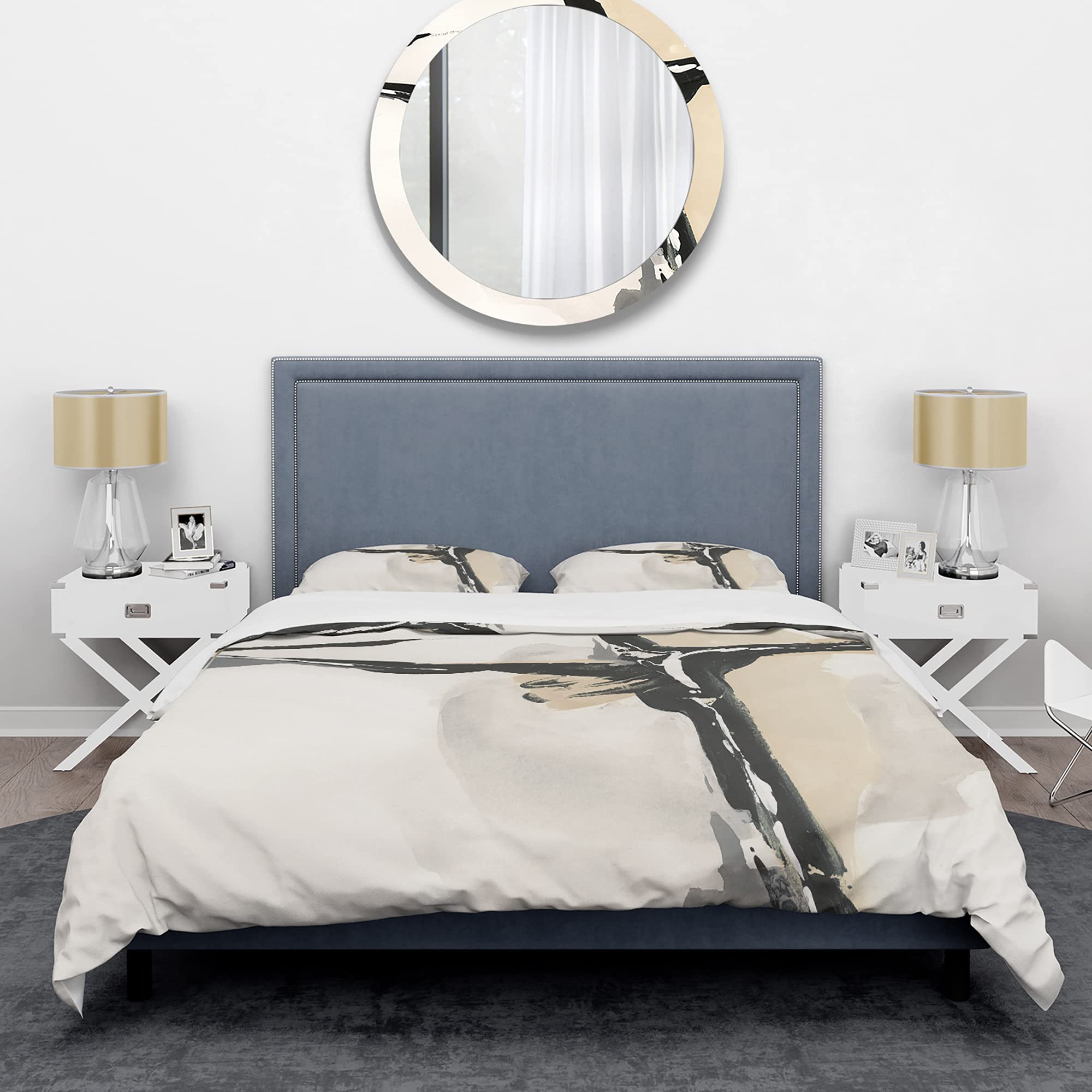 Modern Abstract Duvet Cover Set King - Creamy Tan & Black for Contemporary Bedrooms