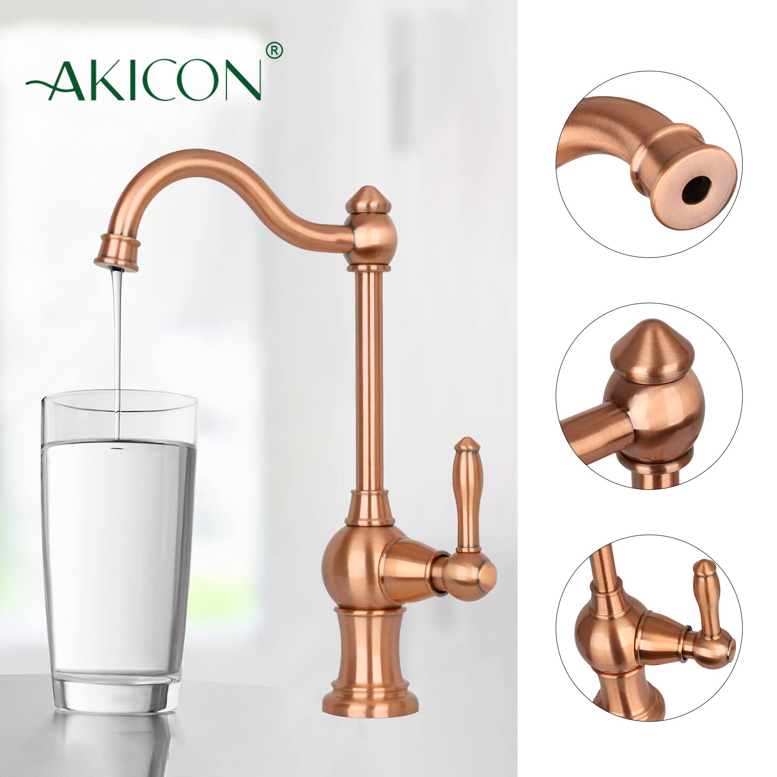 Akicon Brass Body Faucet - Lead-Free Drinking Water Safe, Compatible with Most RO & Water Filtration Systems, Non-Air Gap Design, Cold Water Only - Perfect for Kitchen Sink, RV, and Home Water Purification Setup