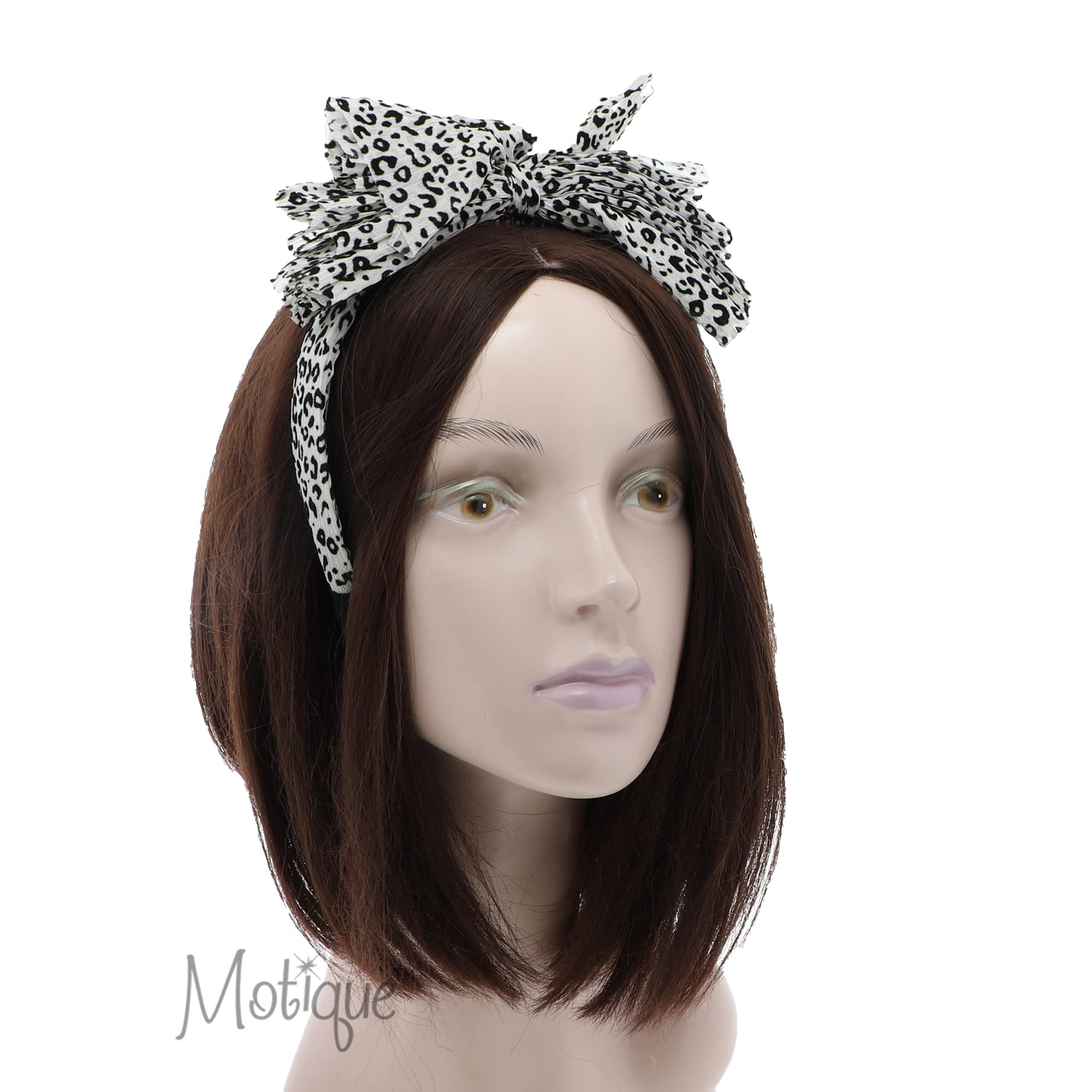 Motique Accessories Cream Velvet Leopard Print Tulle Bow Headband for Women - Perfect for Weddings, Parties & Everyday Fashion Accessories