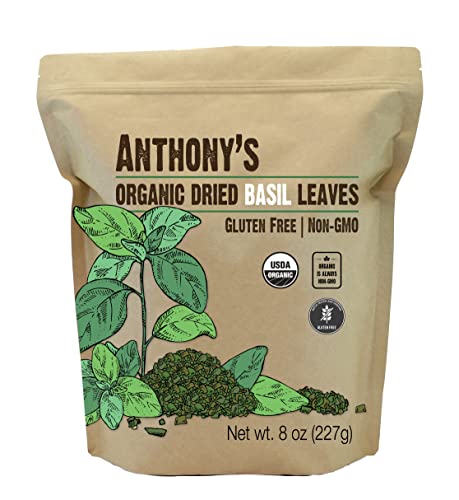 Anthony's Organic Dried Basil Leaves, 8 oz | Gluten Free, Non-GMO, Cut & Sifted | Perfect for Italian Cooking, Pasta, Pizza & Homemade Seasoning Blends