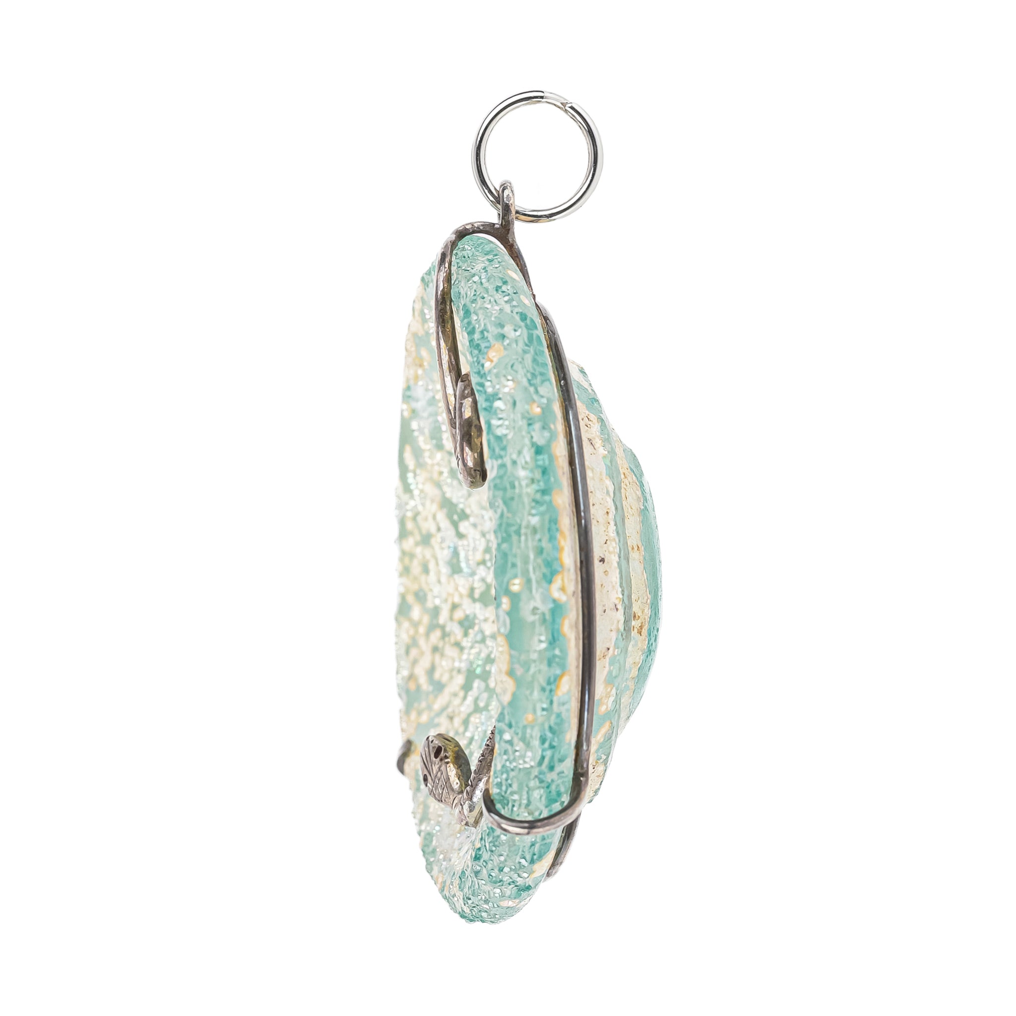 Ancient Roman Glass Round Pendant Necklace with Sterling Silver Snake Chain - Perfect for Historical Jewelry Lovers & Medieval Costume Accessories