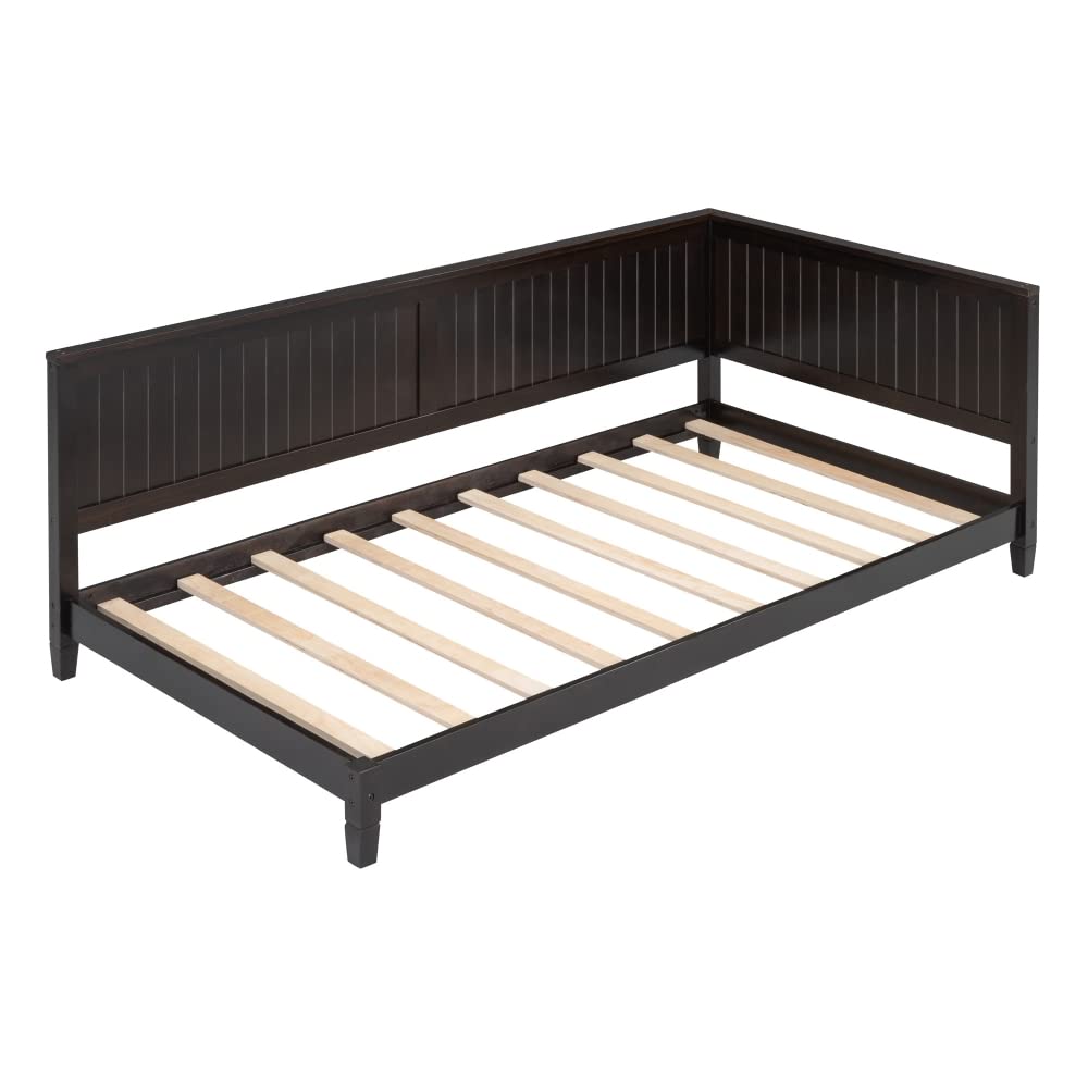 Twin Size Daybed with Headboard & Sideboard - Wooden Low Profile Sofa Bed Frame with Slat Support - Modern Dual-Use Floor Bed for Teens & Adults in Espresso - Perfect for Child's Room, Bedroom or Living Room as Guest Bed or Lounge Sofa