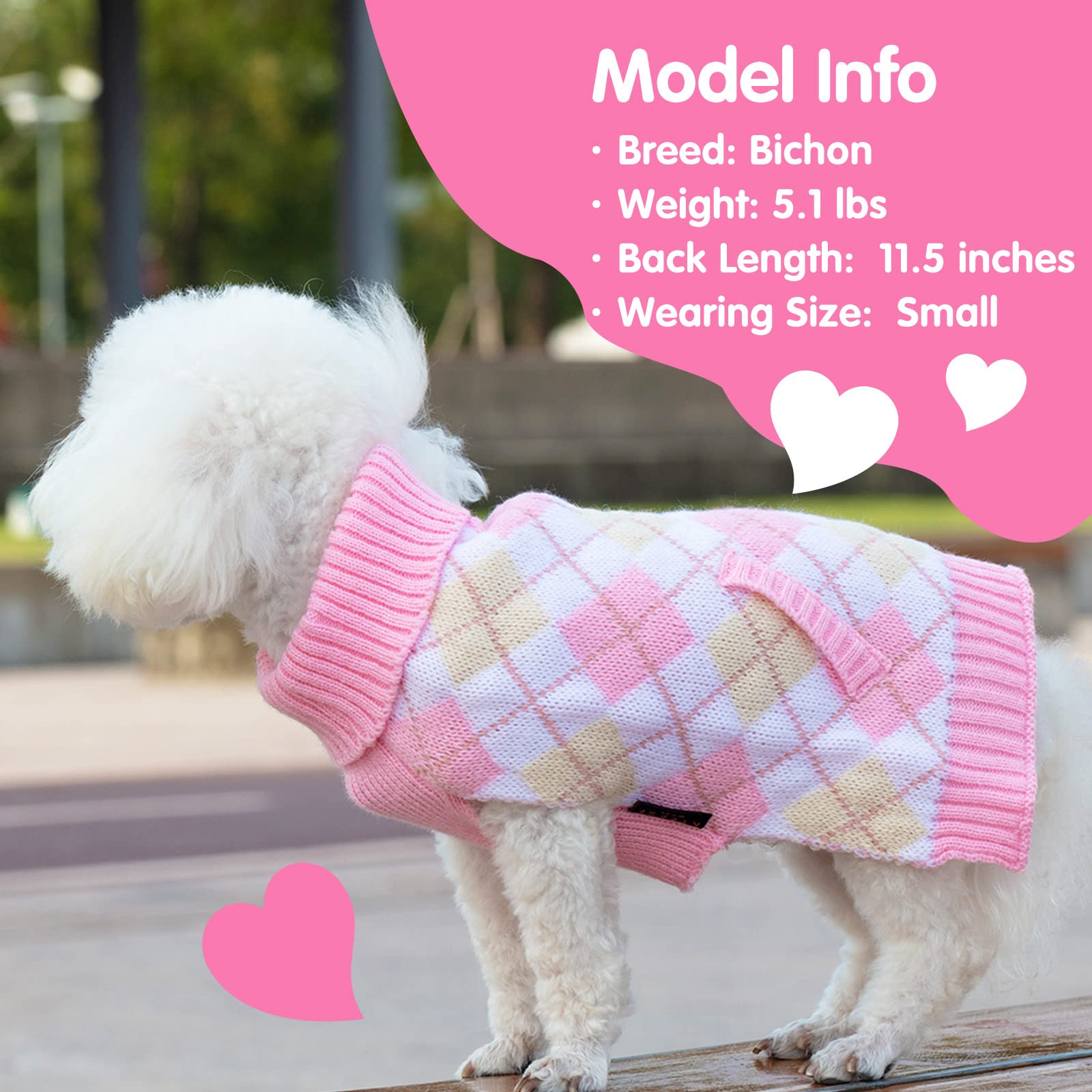 KYEESE Thick Knit Dog Sweater for Small Dogs - Turtleneck Pullover Pet Coat with Leash Hole in Pink | Warm Winter Apparel for Indoor/Outdoor Activities