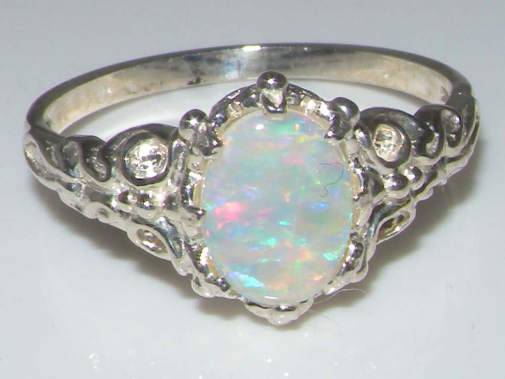925 Sterling Silver Genuine Opal Women's Band Ring - Elegant Stackable Ring for Everyday Wear, Gift for Her, Wedding, Anniversary & Special Occasions
