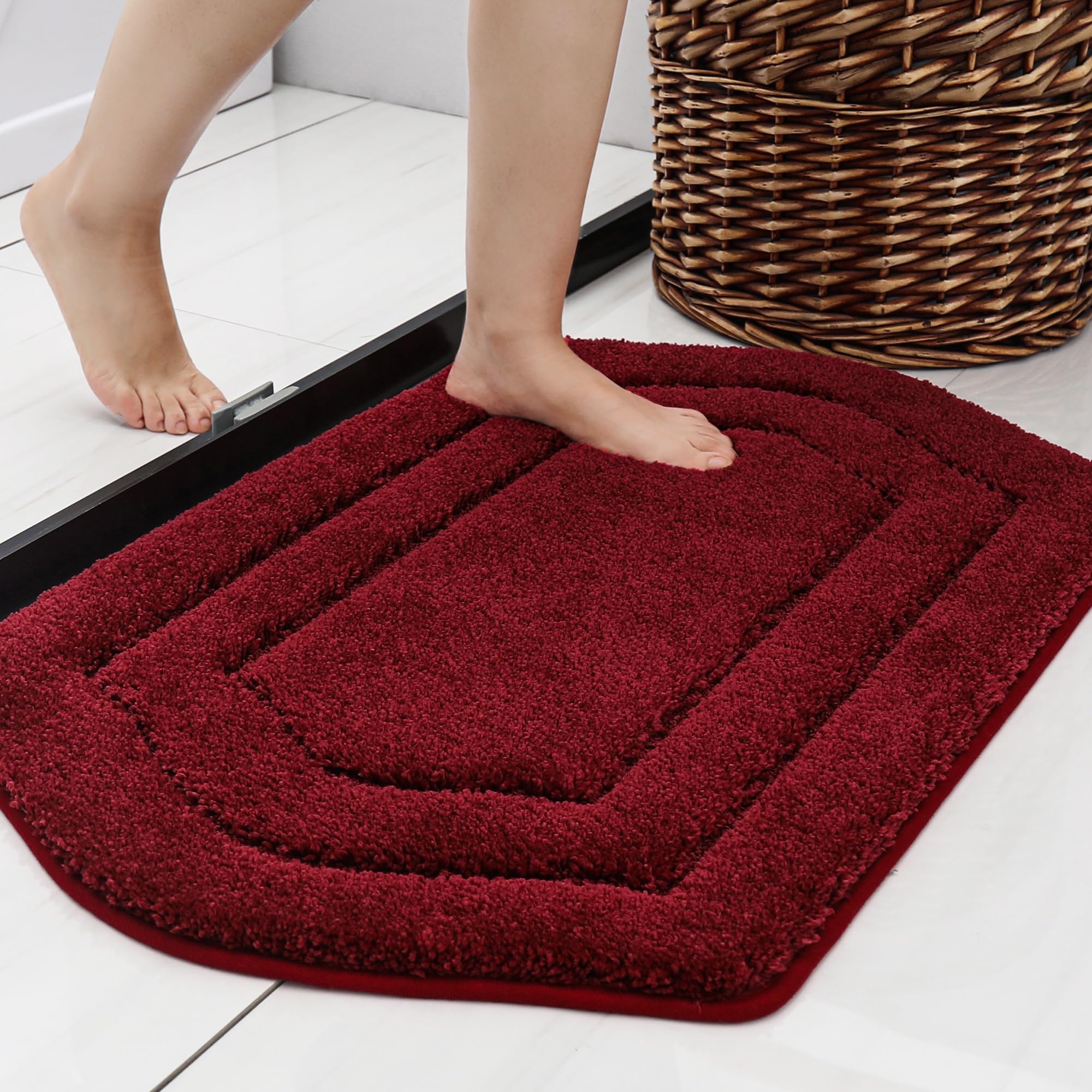 Extra Thick Non-Slip Bath Rugs Set - Super Soft Plush Shaggy Bath Mat with Water Absorbent Polyester for Bathroom, Bedroom & Living Room (Red, 17x27 Inches) - Perfect for Cozy Home Decor & Wet Floor Safety