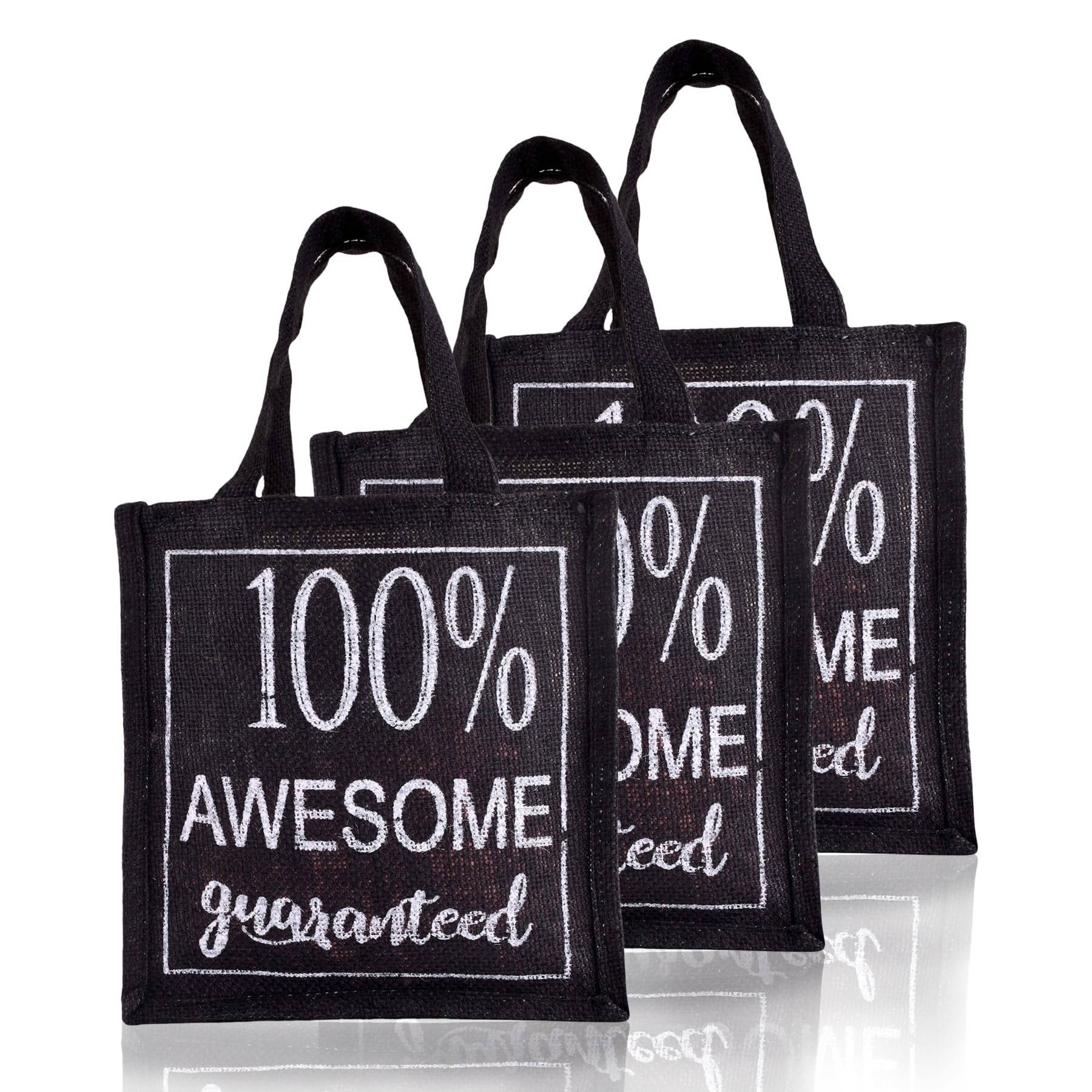 Kuber Industries Reusable Jute Lunch Bag with Handle - Eco-Friendly Office Lunch Tote for Work, Picnics & Travel - Small Size, Pack of 3, Black with Stylish Print