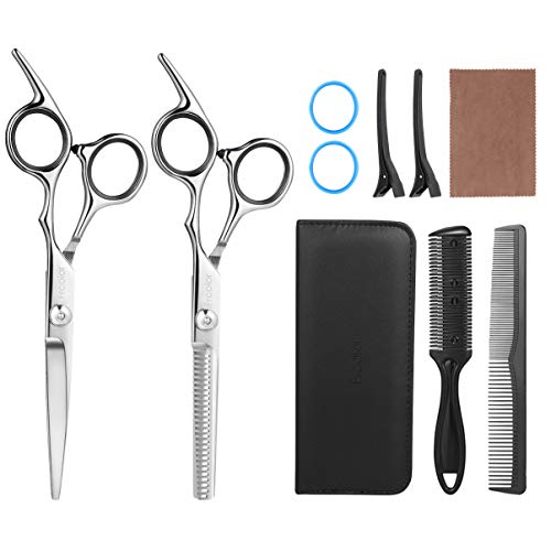 Lurrose Professional Hair Cutting Scissors Kit - 8PCS Stainless Steel Hairdressing Shears Set with Ergonomic Straight & Thinning Scissors, Hair Razor Comb & Clips for Barber Salon & Home Use | Perfect for Hair Styling, Trimming & Professional Grooming