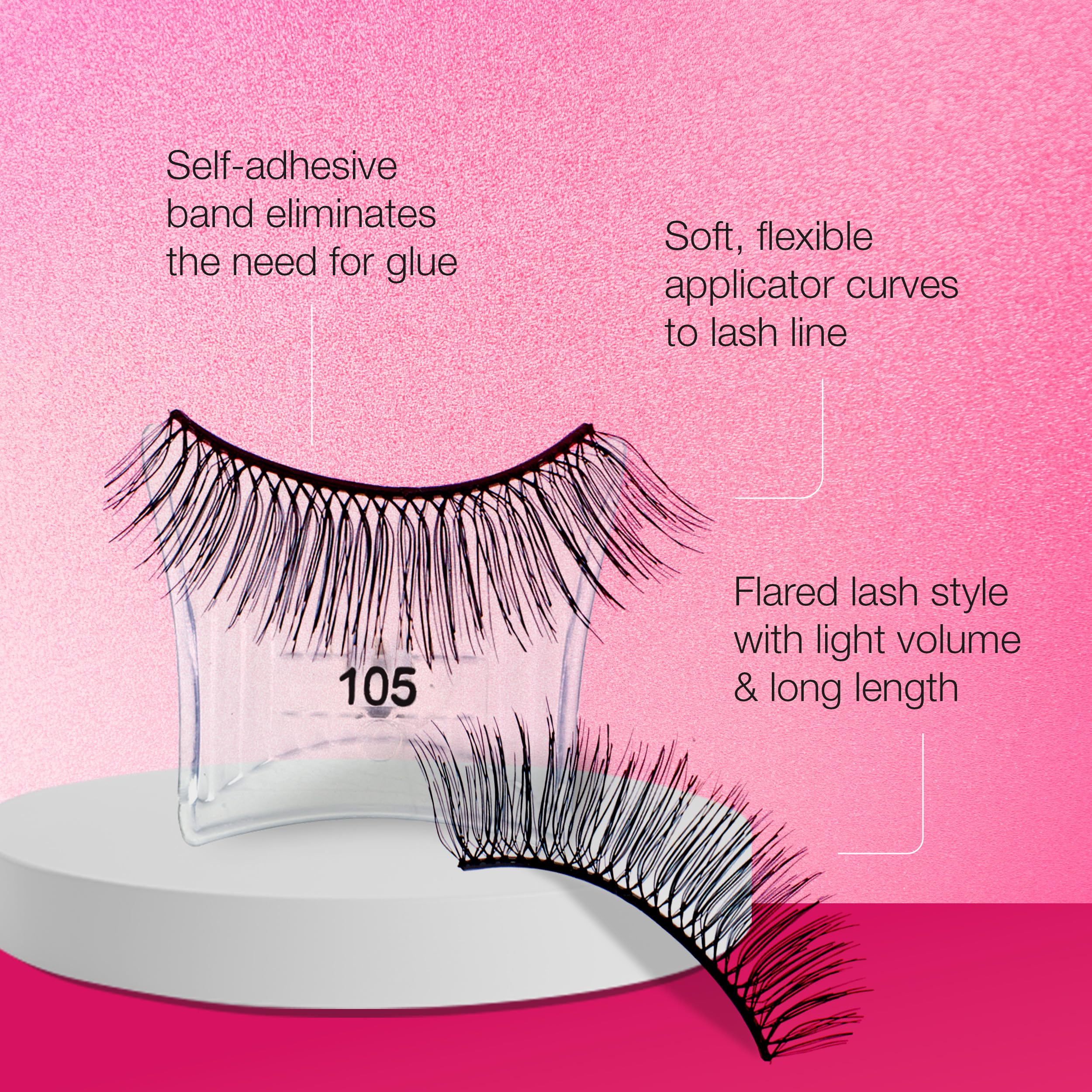 Ardell Self-Adhesive Eyelashes 105 - No Glue Press On Lashes with Soft-Flex Applicator for Easy Application | Natural Look False Eyelashes | Perfect for Daily Wear, Parties & Special Occasions