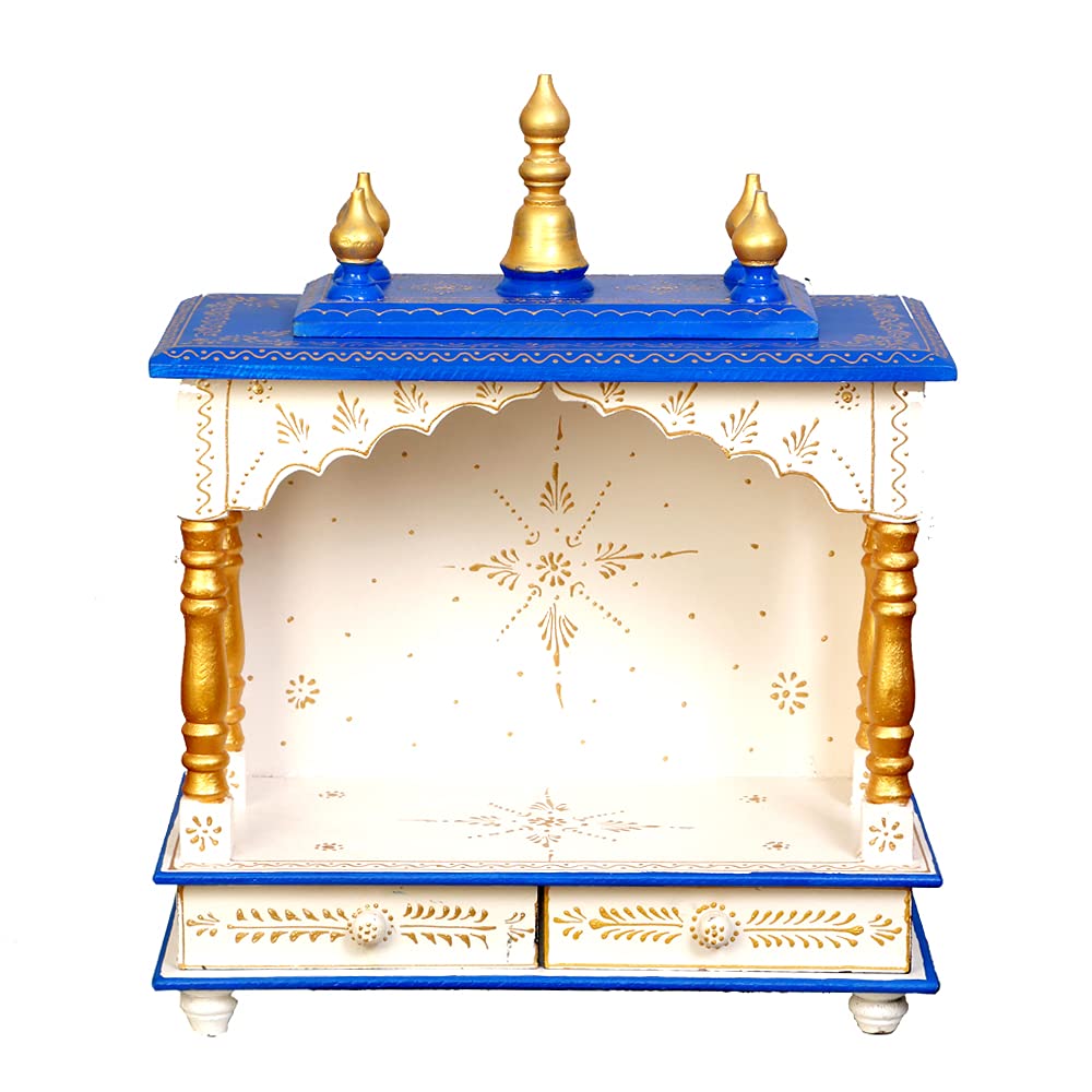 Exquisite Rajasthani Hand-Painted Wooden Home Temple Mandap for Pooja & Meditation | Traditional Indian Home Decor for Spiritual Spaces & Altars