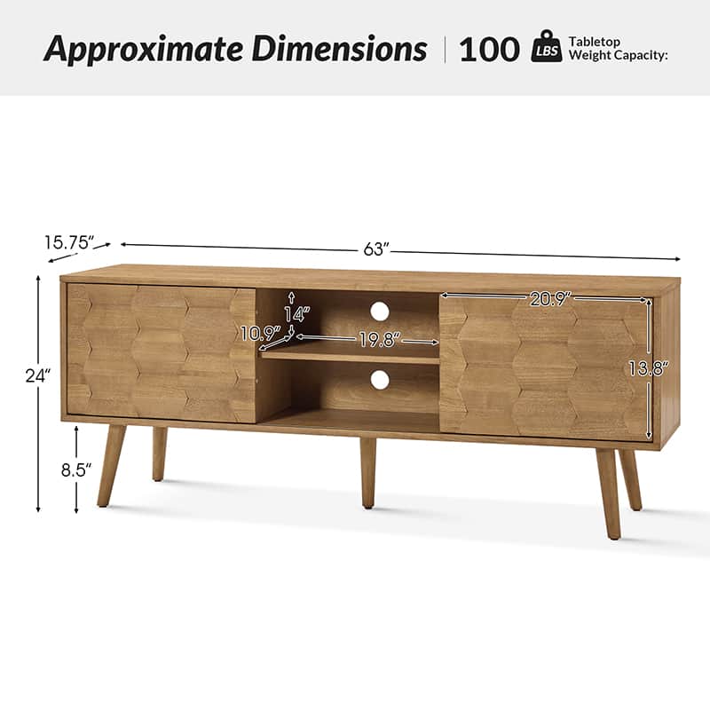 Velasco Mid Century Modern TV Stand with Built-in Cable Management - Stylish Entertainment Center for Living Room & Home Theater Setup