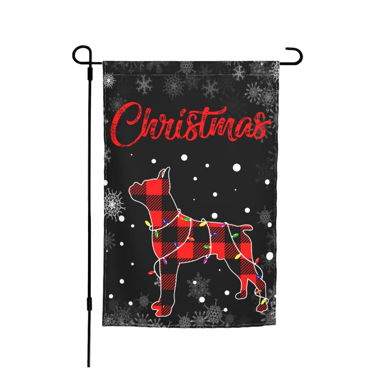 Plaid Boxer Dog Christmas Lights Double-Sided Garden Flag - Vertical Yard Banner for Outdoor Home Decor, Holiday Party, and Seasonal Festive Celebrations