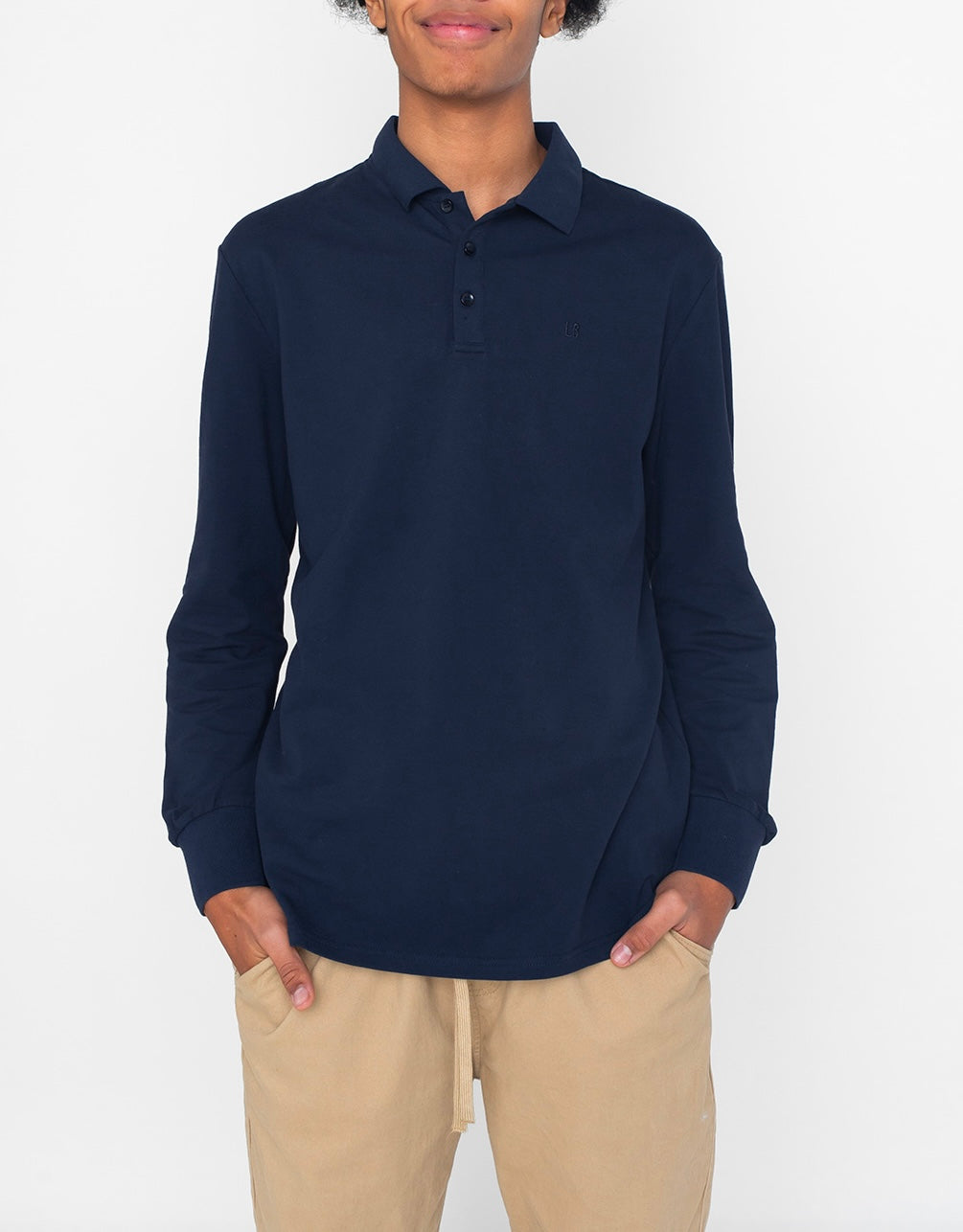 Men's Classic Long Sleeve Polo Shirt - Soft Cotton Comfort Fit Casual Work Shirt in Navy Blue | Office, Golf, Business Casual Wear