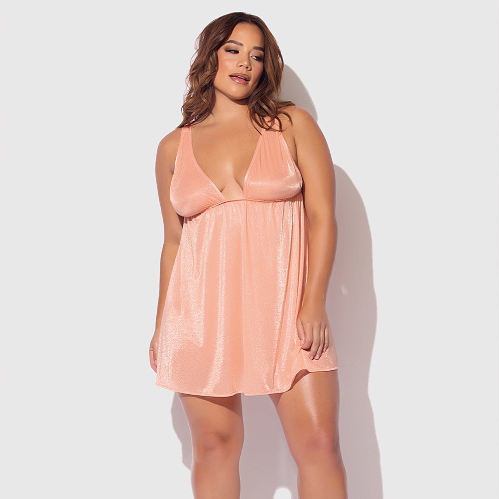 Yvone Shimmer Mesh Babydoll & G-String Set for Curvy Women - Sexy Lingerie for Date Night, Boudoir Photography, and Special Occasions
