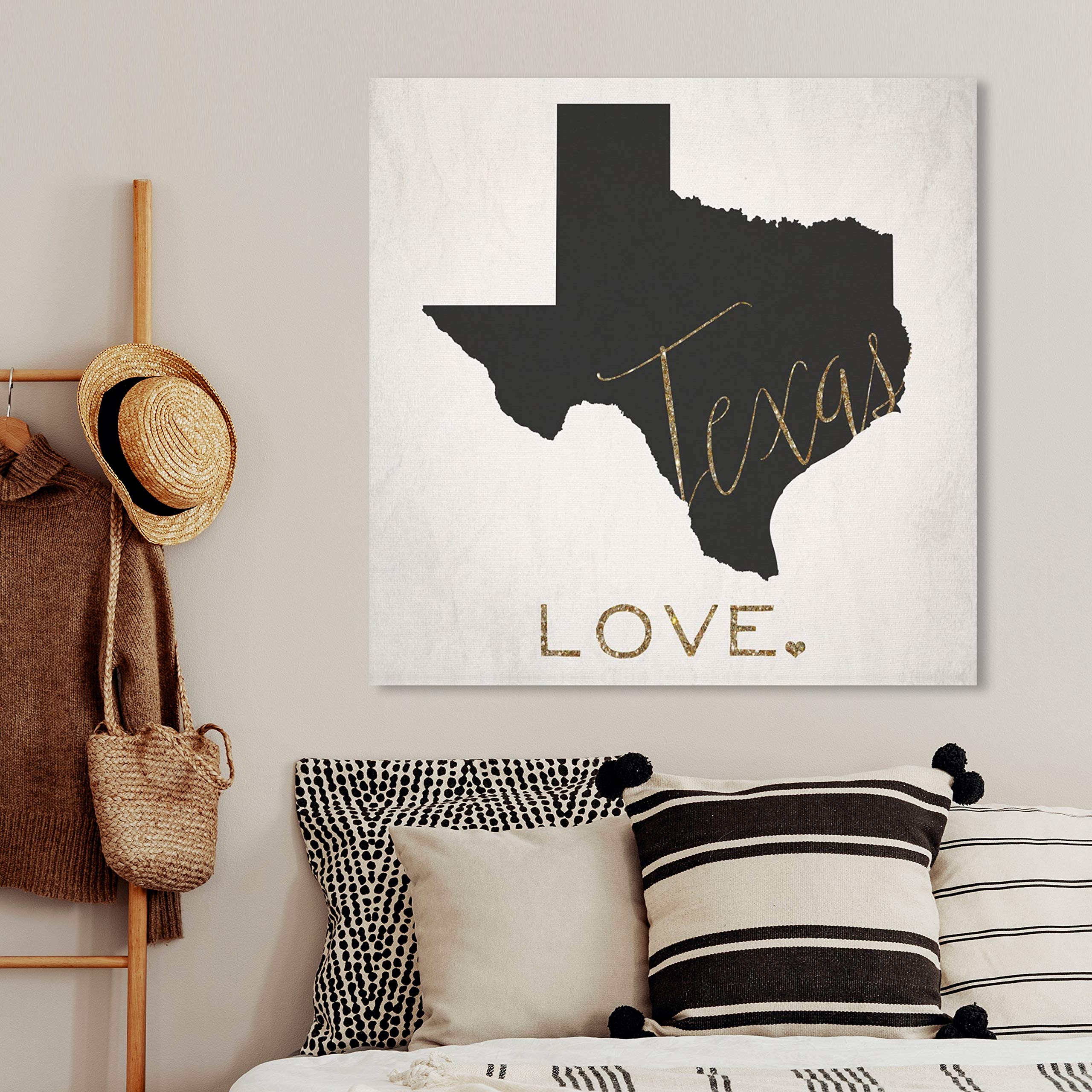 Texas Love Map Wall Art Canvas Print - 30x30 Inches Black & Gold Home Decor by Oliver Gal Artist Co. | Perfect for Living Room, Bedroom & Office