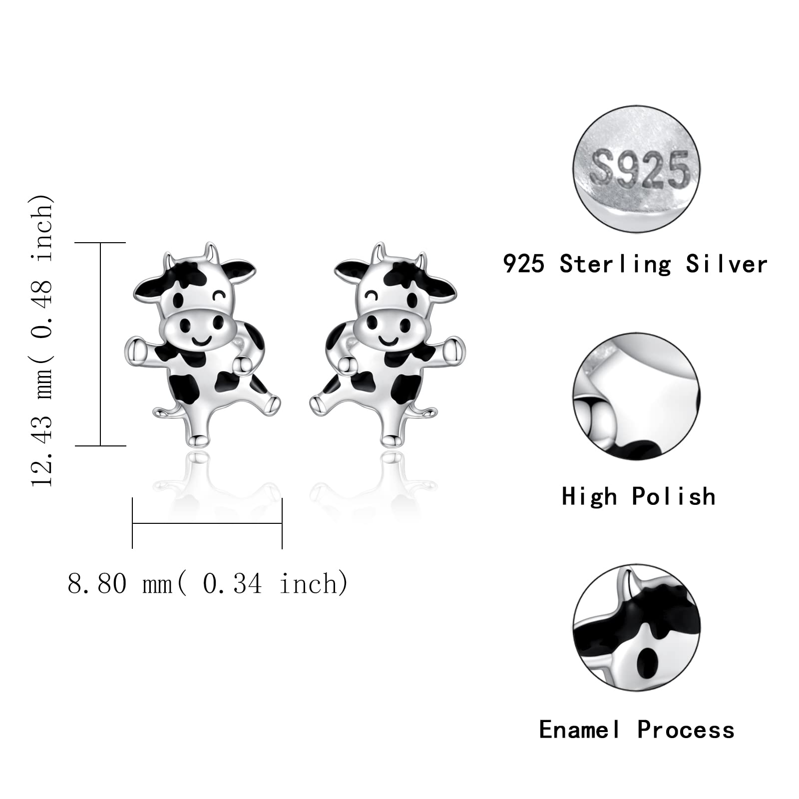 925 Silver Animal Stud Earrings for Women - Cow, Panda, Bunny Gifts | Hypoallergenic Jewelry for Daily Wear