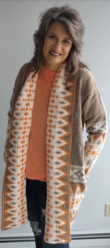 Mocha Aztec Shawl Cardigan - Soft Boho Open Front Sweater Wrap for Women | Perfect for Fall Layering, Coffee Dates & Cozy Evenings