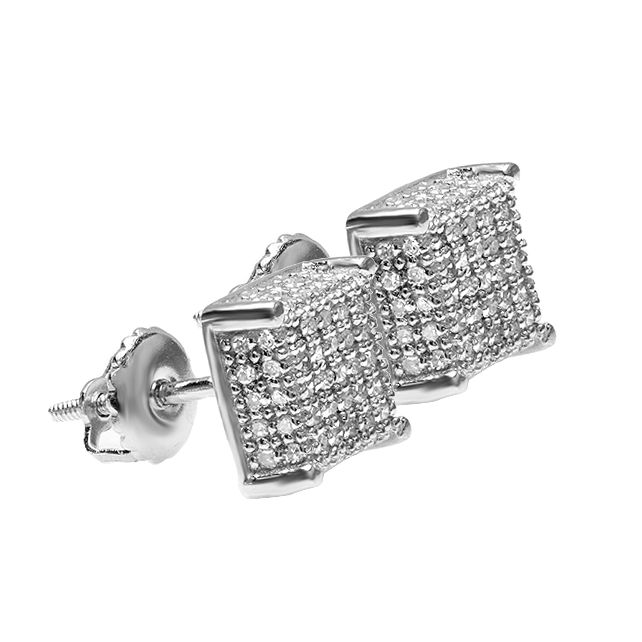 Dazzlingrock Platinum Plated Cubic Zirconia Square Dice Stud Earrings for Men & Women - Hip Hop Jewelry Gift for Parties, Concerts & Everyday Wear