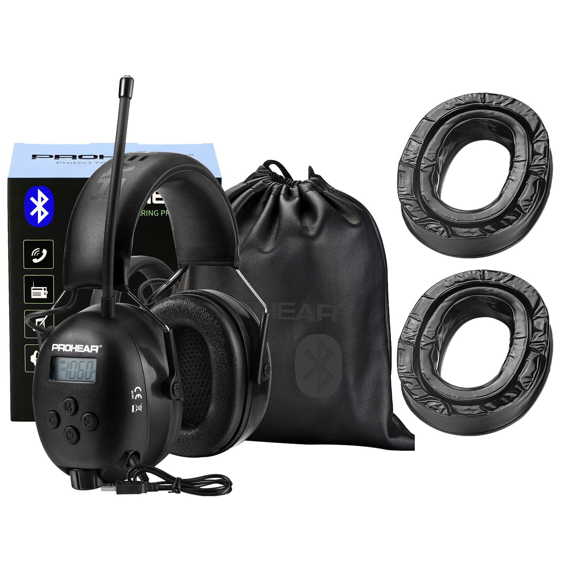 PROHEAR 033 Upgraded Bluetooth Hearing Protection Headphones with GEP01 Gel Ear Pads - Noise Cancelling Wireless Earmuffs for Shooting, Construction & Industrial Work (Compatible with 3M PELTOR Headsets)