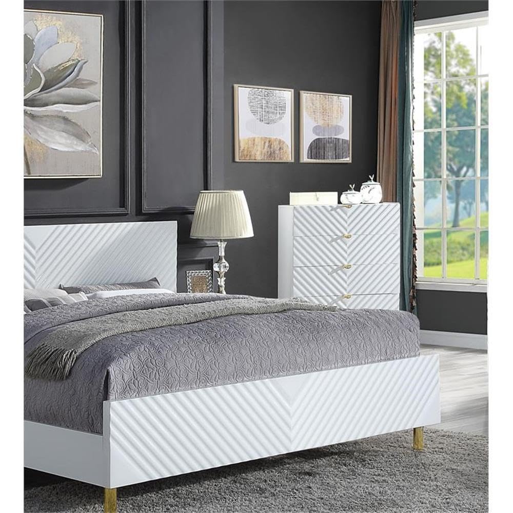 Acme 5-Drawer White High Gloss Finish Chest - Modern Bedroom Dresser for Storage & Organization | Perfect for Master Bedroom, Guest Room & Dorm Decor