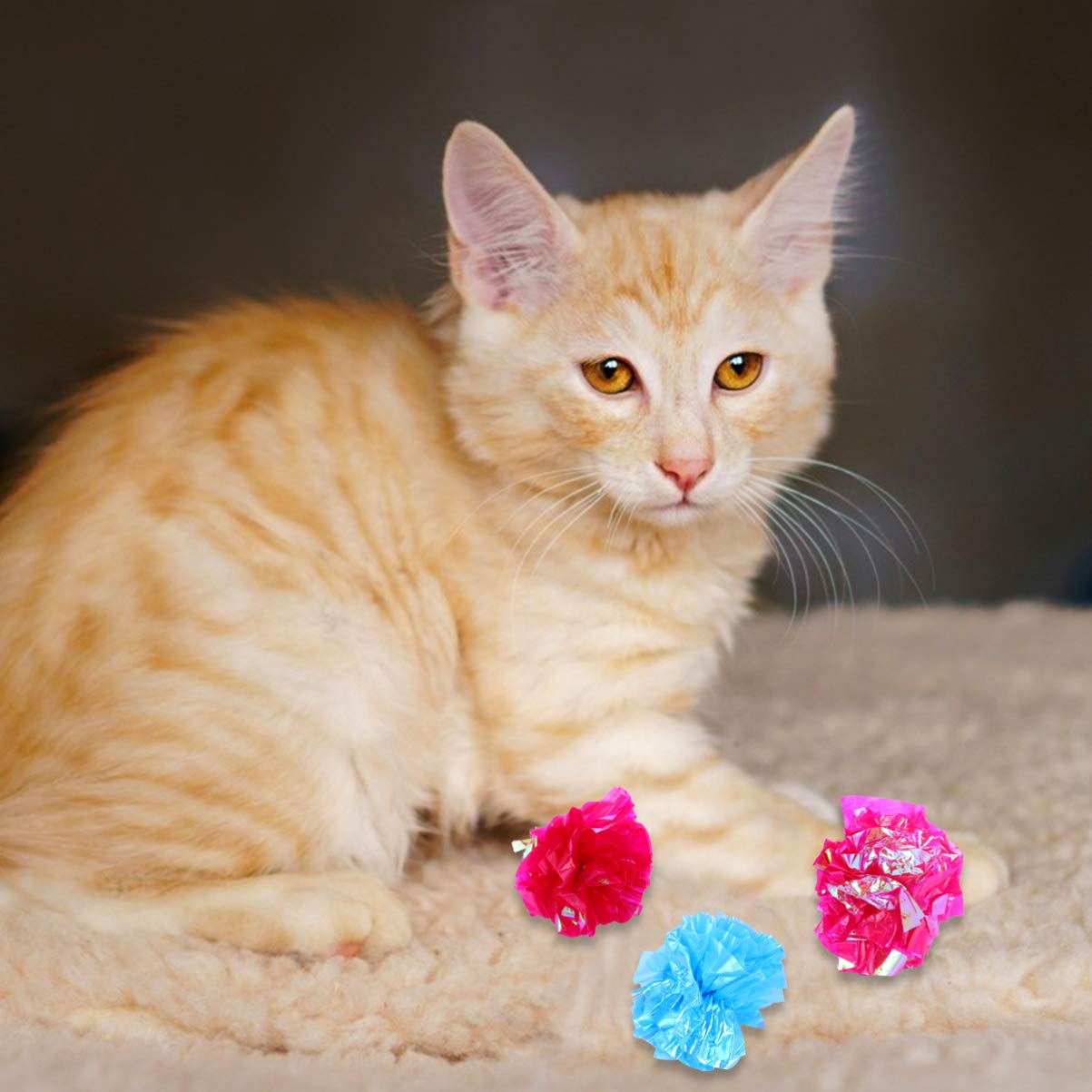 Balacoo 25Pcs Cat Toy Set - Rattle Balls, Crinkle Balls & Interactive Cat Toys for Exercise & Play | Fun Shiny Paper Flower Balls for Indoor Cats & Kittens | Perfect for Playtime, Training & Bonding