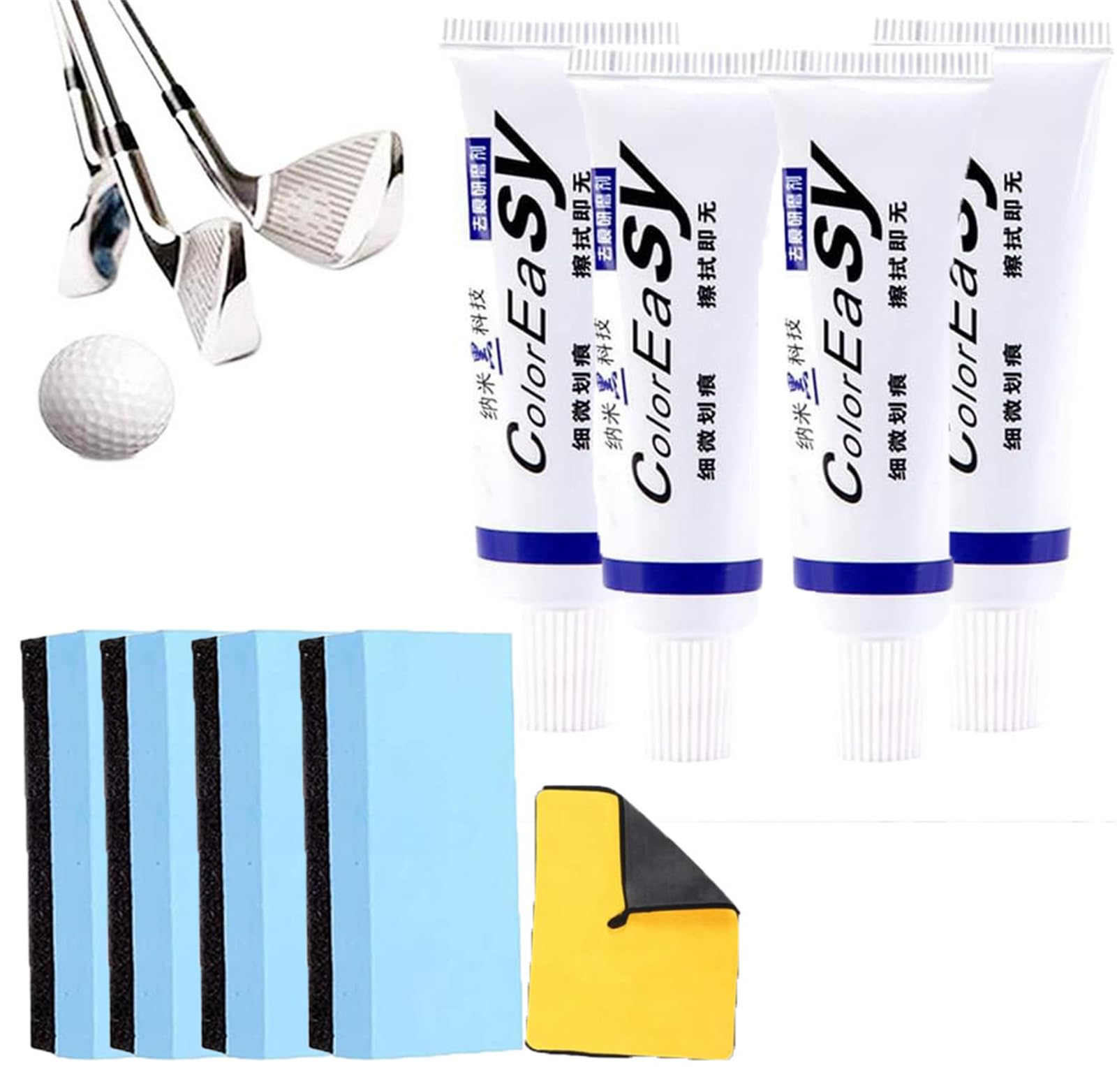 Linstant Golf Club Scratch Remover Kit - 4 Set with Sponge | Effectively Remove Scratches & Restore Golf Clubs | Perfect for Irons, Drivers & Putters | At-Home Golf Club Maintenance & Repair