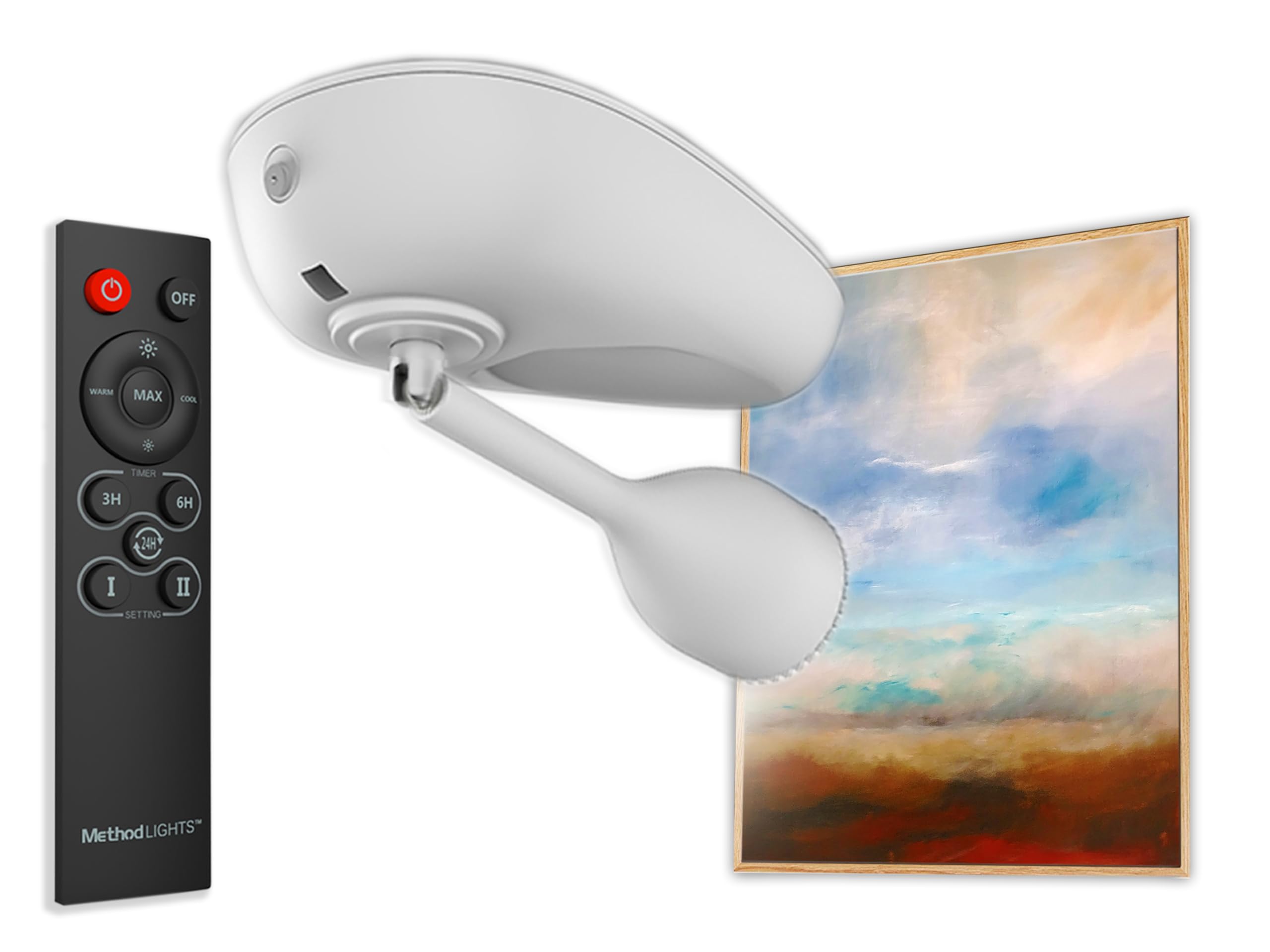 Method Lights Wireless LED Picture Light - Remote Control, 11 Color Temp Settings, Dimmer & Timer | Rechargeable Battery Operated Ceiling Spotlight for Artwork, Paintings & Photo Displays | Perfect for Gallery Walls, Home Decor & Museum Lighting