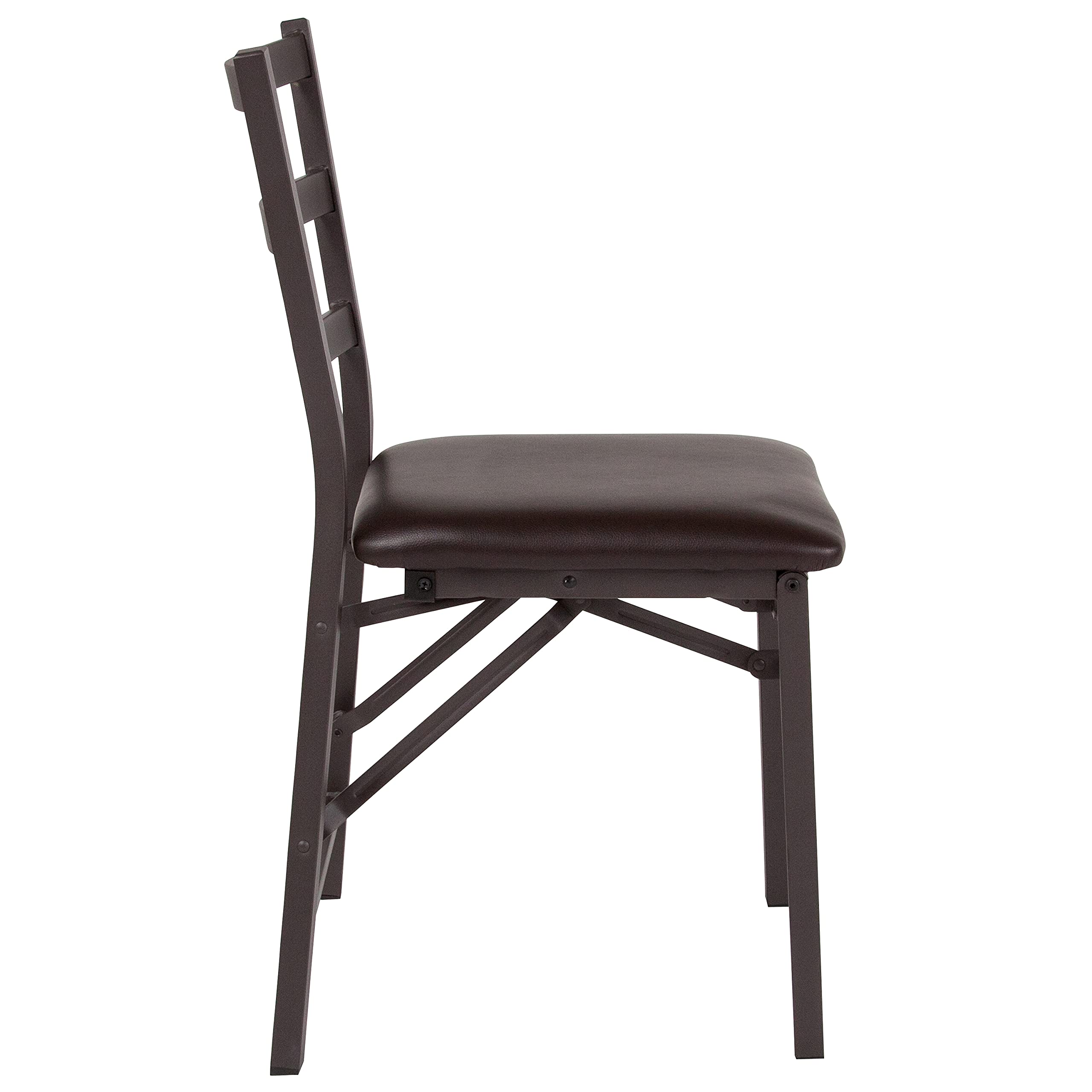 EMMA + OLIVER 2 Pack Metal Folding Chairs with Brown Vinyl Seat - Sturdy Ladder Back Design for Indoor/Outdoor Events, Parties, and Dining