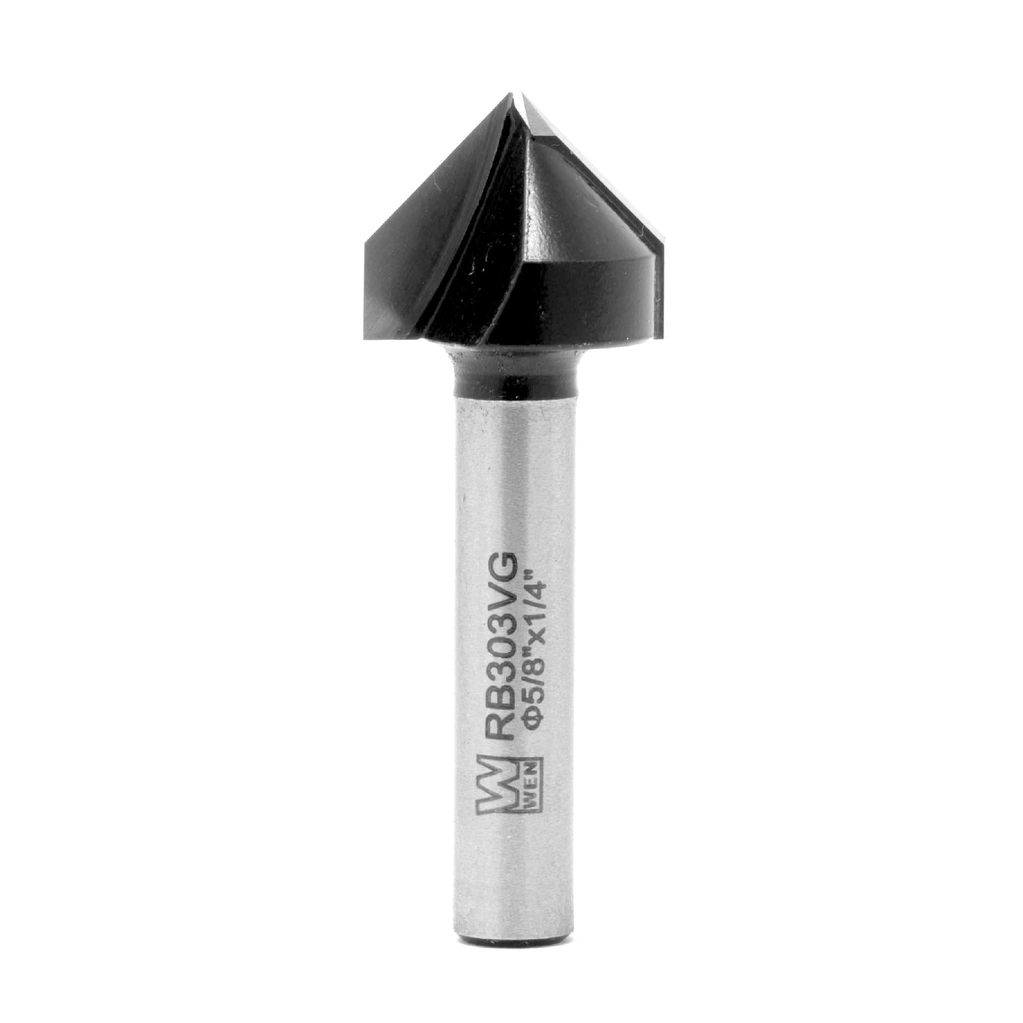WEN RB303VG 5/8 Inch V Groove Carbide Tipped Router Bit with 1/4 Inch Shank - Perfect for Woodworking, Cabinetry, and DIY Projects