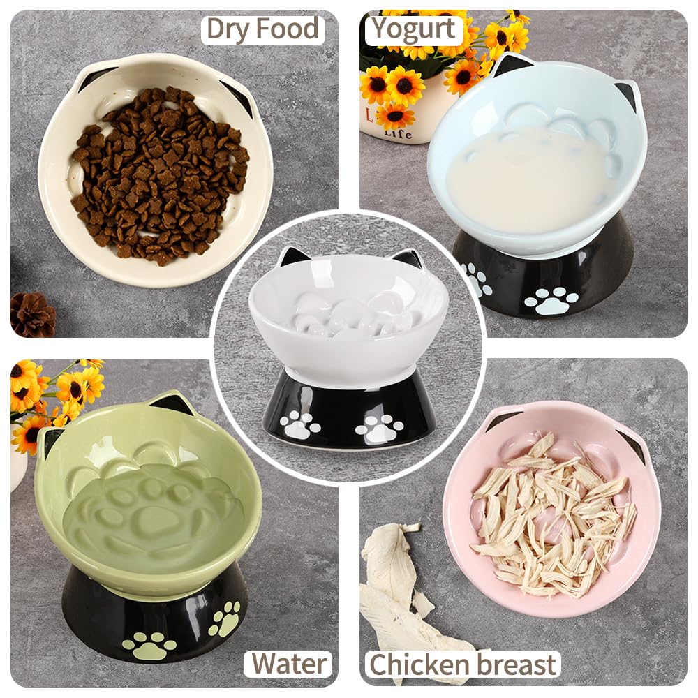 Slow Feeder Cat Bowl with Non-Slip Silicone Base - 6 Inch Elevated Ceramic Pet Food Dish for Dogs & Cats - Anti-Vomiting Design for Dry/Wet Food (Pink) - Perfect for Portion Control & Digestive Health