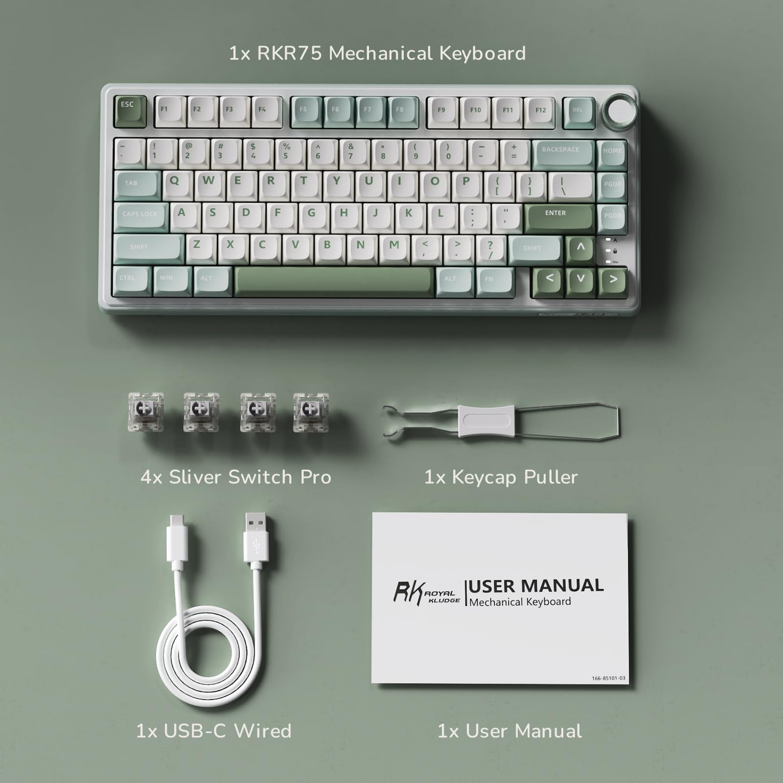 RK ROYAL KLUDGE R75 75% Wired Mechanical Gaming Keyboard - Gasket Mount, Hot-Swappable Linear Switch, RGB Backlit, MDA Profile PBT Keycaps with Volume Knob & Software - Perfect for Esports, Office Work & Typing Enthusiasts