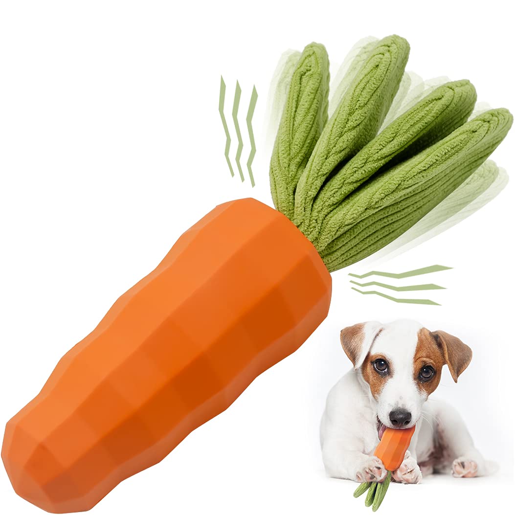 **Cooway Durable Dog Chew Toy - Natural Rubber Carrot-Shaped Squeaky Toy for Aggressive Chewers, Puppy & Medium/Large Dogs | Milk-Flavored Teeth Cleaning Chew Toy (Orange) - Perfect for Playtime, Training & Dental Health**