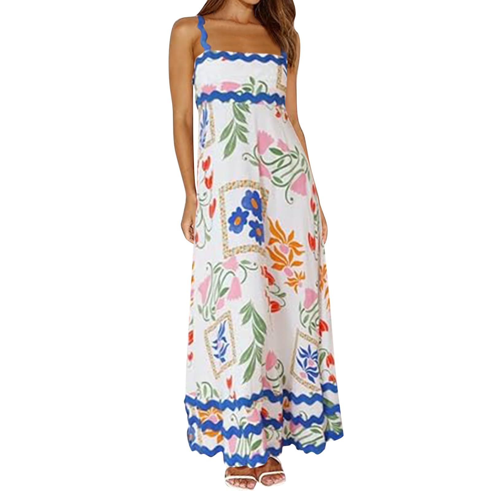 Women's Summer Dresses 2024 - Casual Cute Graffiti Print Boho Sundresses for Beach Vacation & Outdoor Parties | Flowy Maxi Dress for Tropical Getaways, Music Festivals and Date Nights