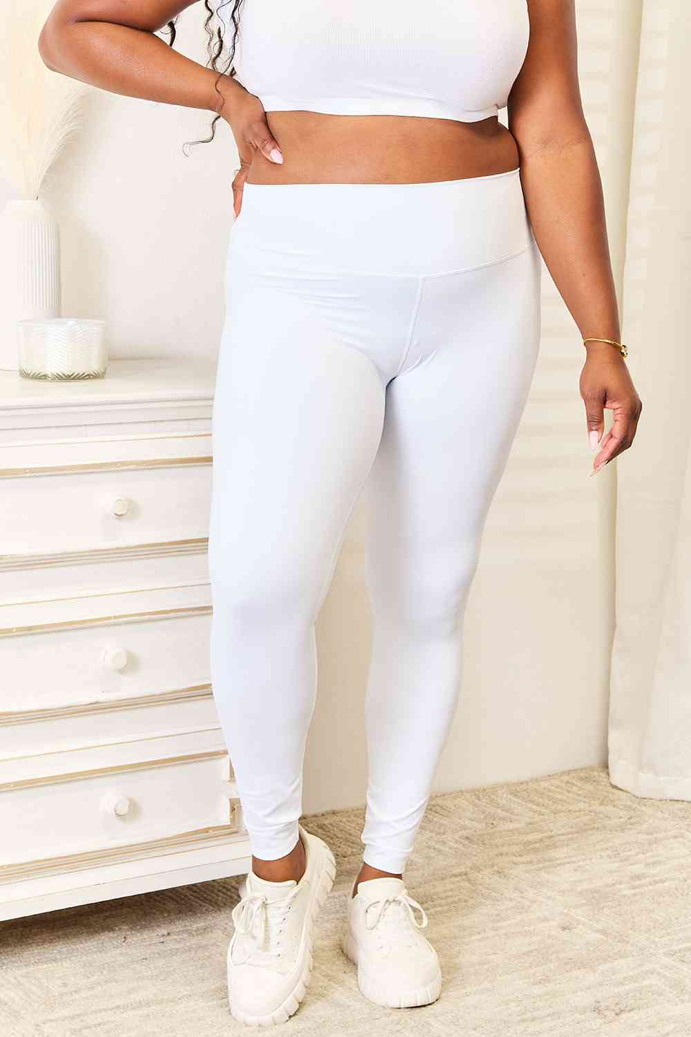 High Waist Yoga Pants for Women - Breathable Workout Leggings with Wide Comfortable Waistband | White & Black | Perfect for Gym, Running, Pilates & Lounge Wear
