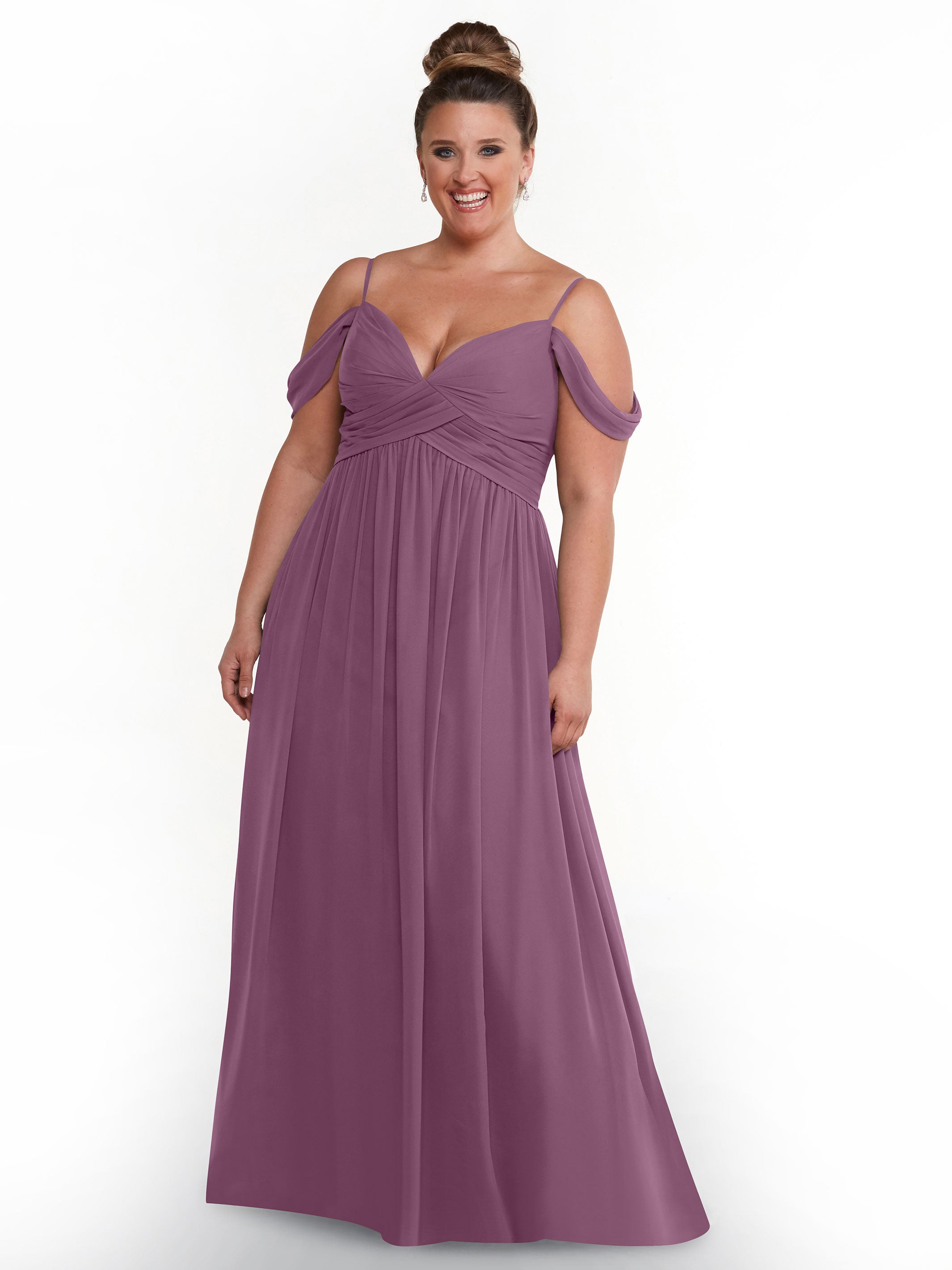 Elegant Off-the-Shoulder Chiffon Bridesmaid Dress with Spaghetti Straps - Flowy A-Line Formal Gown for Weddings, Parties & Special Occasions