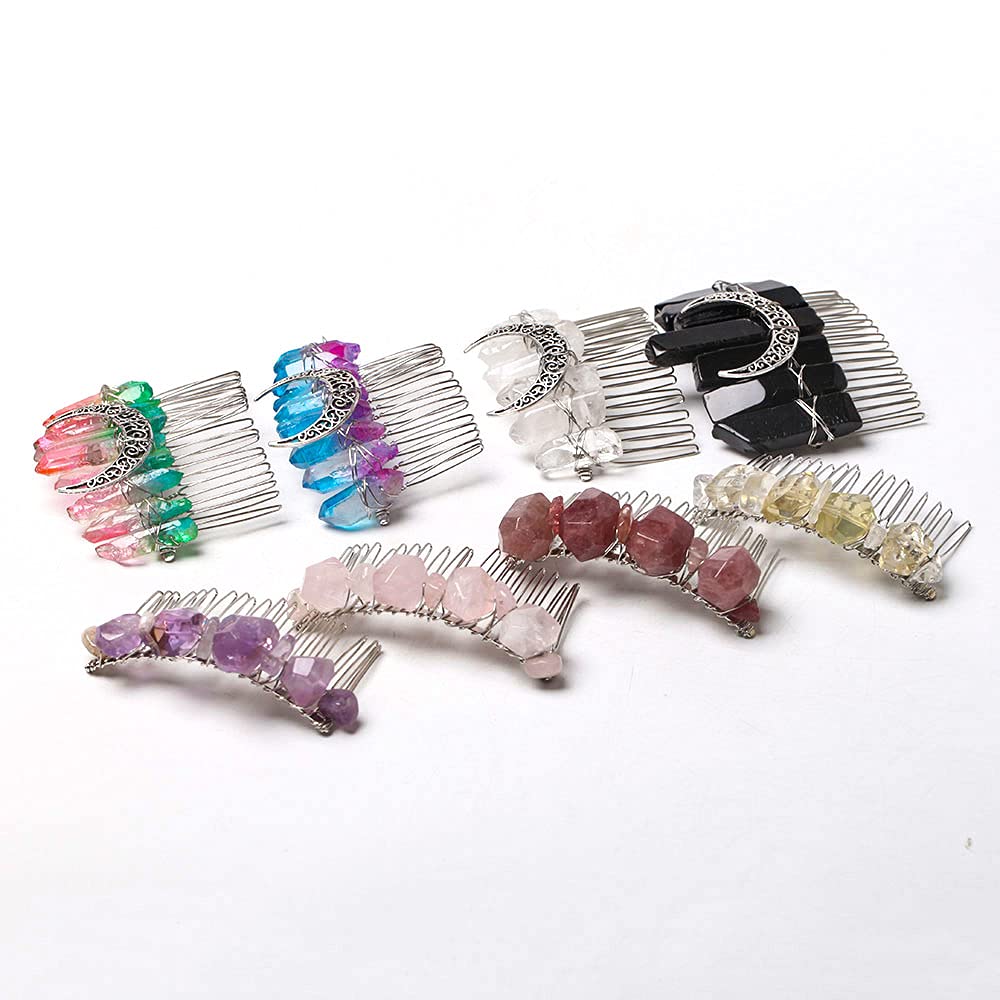 Natural Crystal Hair Comb for Women - Aura Amethyst & Blue Bridal Wedding Headpiece, Hairpin & Hair Clip for Side Styling | Perfect for Weddings, Prom & Special Occasions